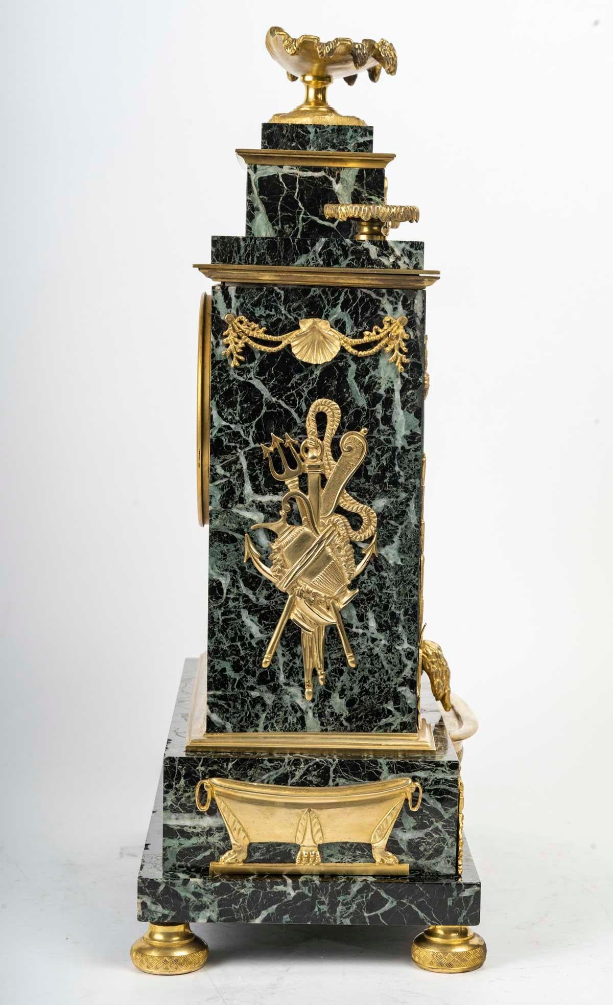 Marble and Gilt Bronze Clock with Mythological Decor, Napoleon III Period. For Sale 1