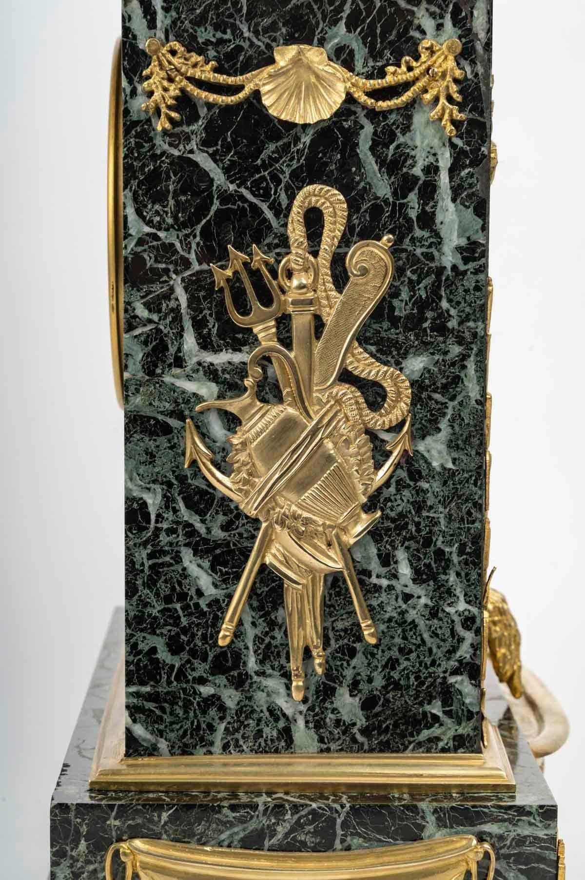 Marble and Gilt Bronze Clock with Mythological Decor, Napoleon III Period. For Sale 2