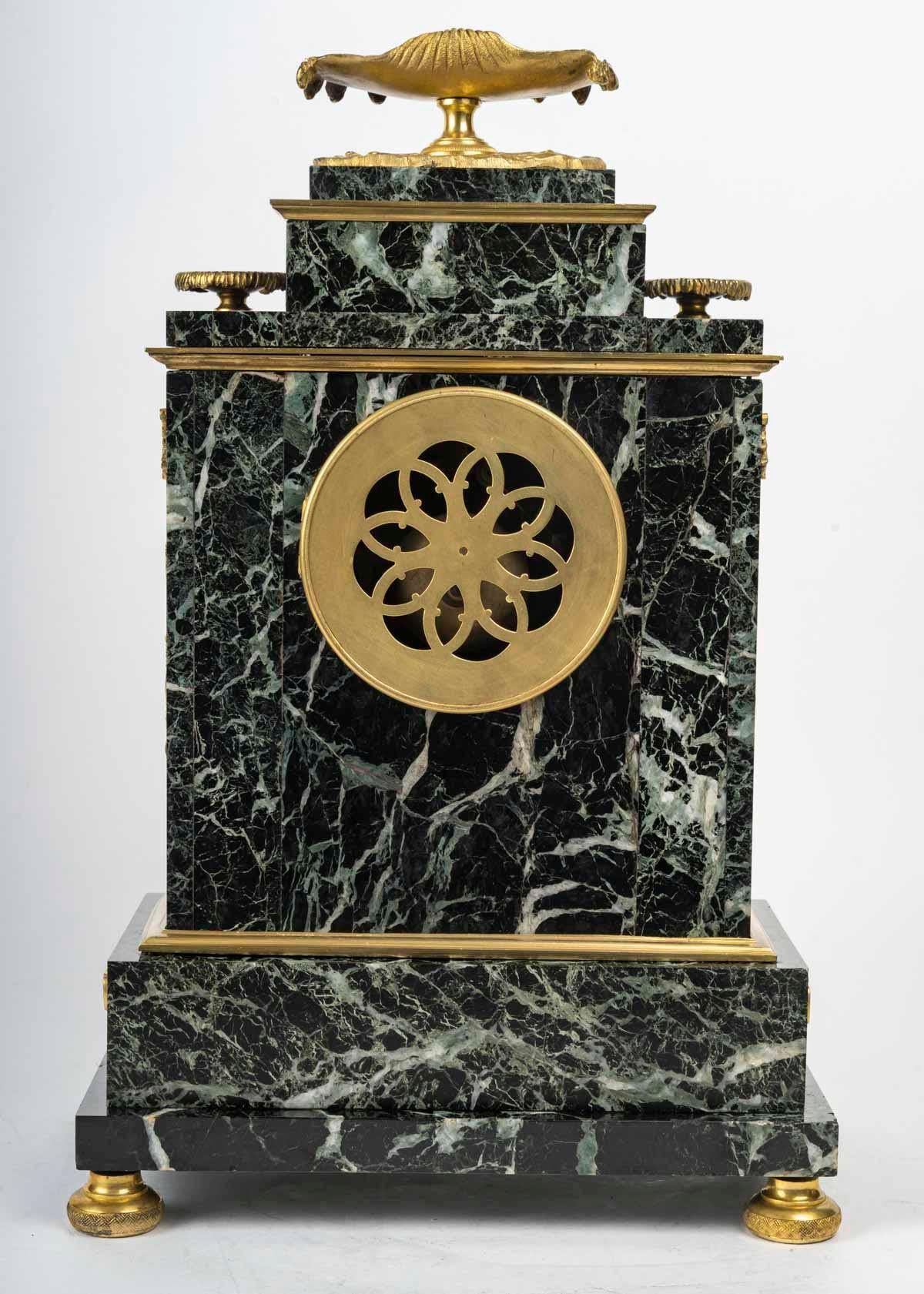 Marble and Gilt Bronze Clock with Mythological Decor, Napoleon III Period. For Sale 3