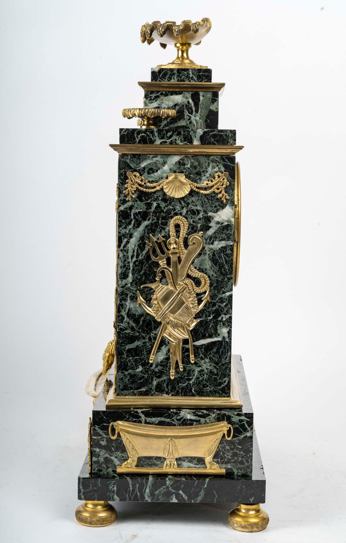 Marble and Gilt Bronze Clock with Mythological Decor, Napoleon III Period. For Sale 4
