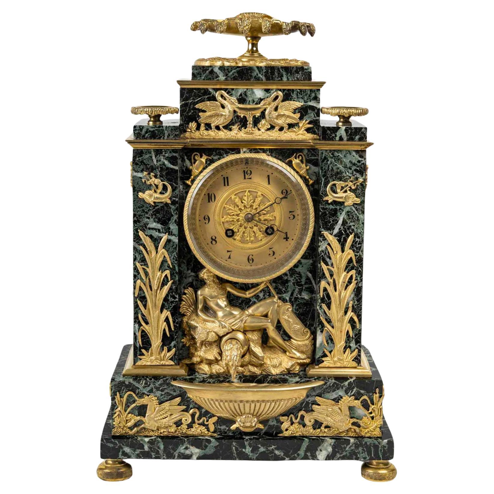 Marble and Gilt Bronze Clock with Mythological Decor, Napoleon III Period.