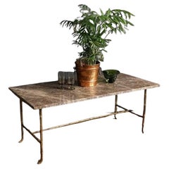 Marble and Gilt Bronze Faux Bamboo Coffee Table