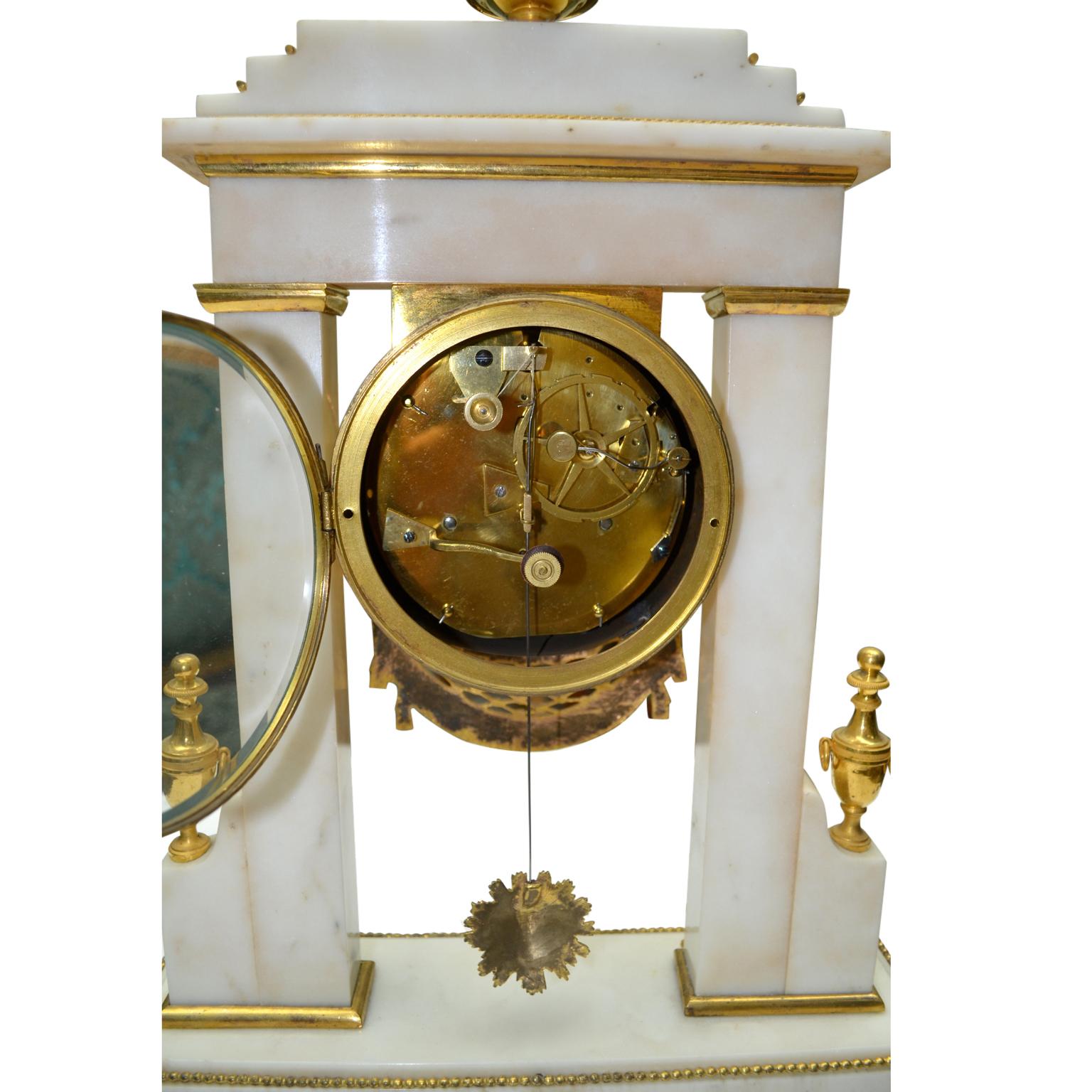 19th Century White Marble and Gilt Bronze French Portico Clock