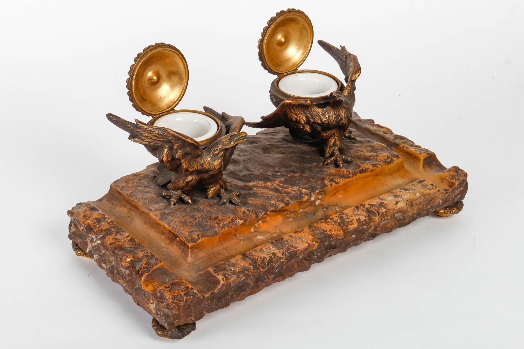 French Marble and Gilt Bronze Inkwell From the 19th Century, Napoleon III Period. For Sale