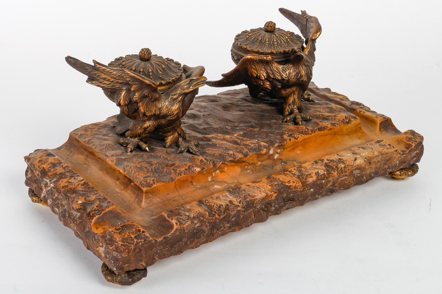 Marble and Gilt Bronze Inkwell From the 19th Century, Napoleon III Period. For Sale 1