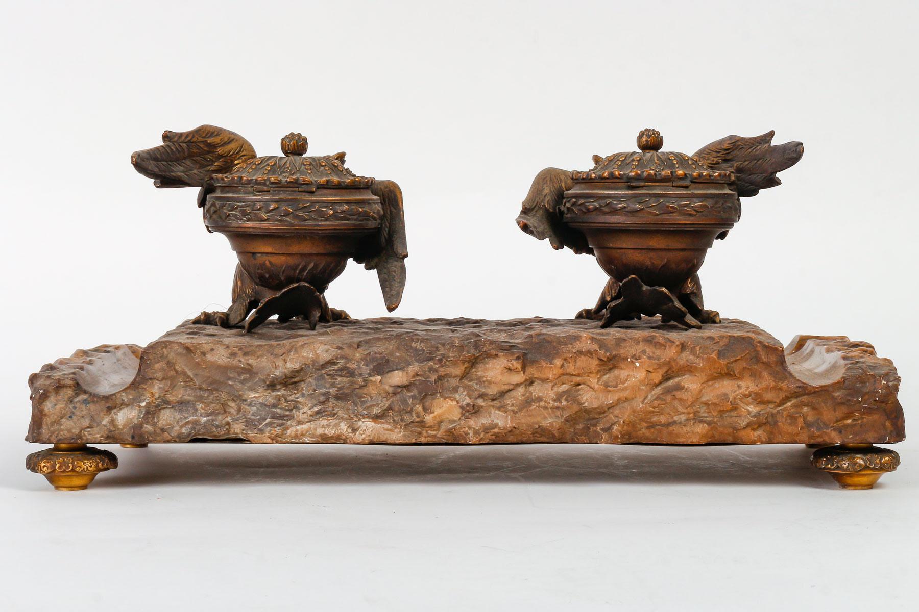 Marble and Gilt Bronze Inkwell From the 19th Century, Napoleon III Period. For Sale 2