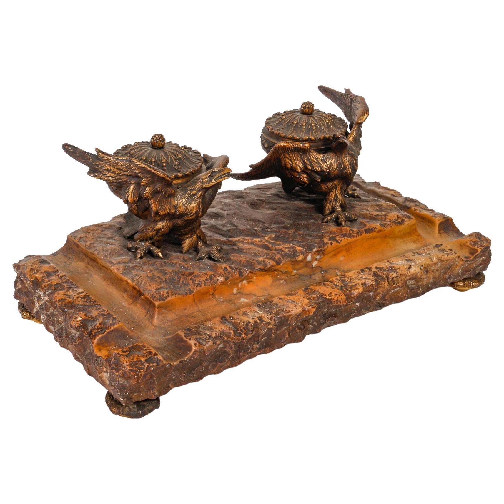 Marble and Gilt Bronze Inkwell From the 19th Century, Napoleon III Period. For Sale