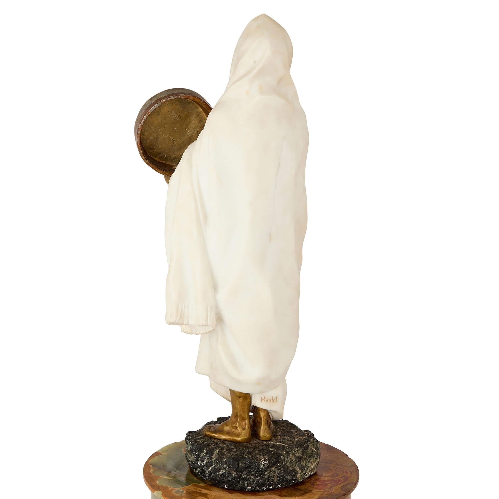 Orientalische Skulptur aus Marmor und vergoldeter Bronze von Hautot (Beaux Arts) im Angebot
