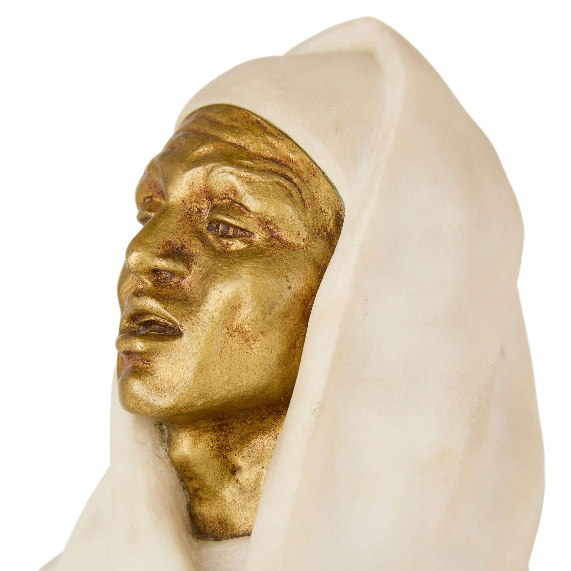 Orientalische Skulptur aus Marmor und vergoldeter Bronze von Hautot (Französisch) im Angebot