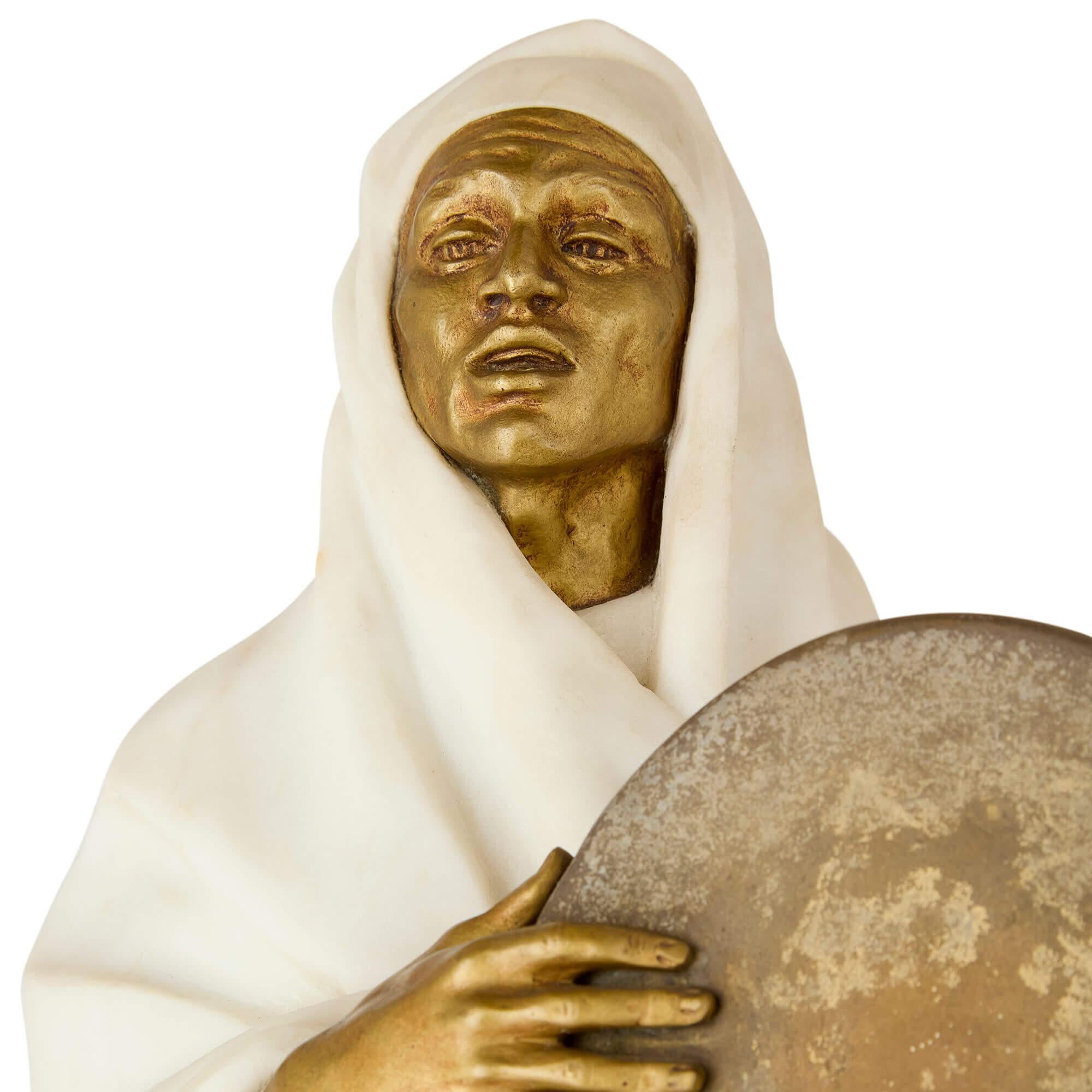 Orientalische Skulptur aus Marmor und vergoldeter Bronze von Hautot (Vergoldet) im Angebot