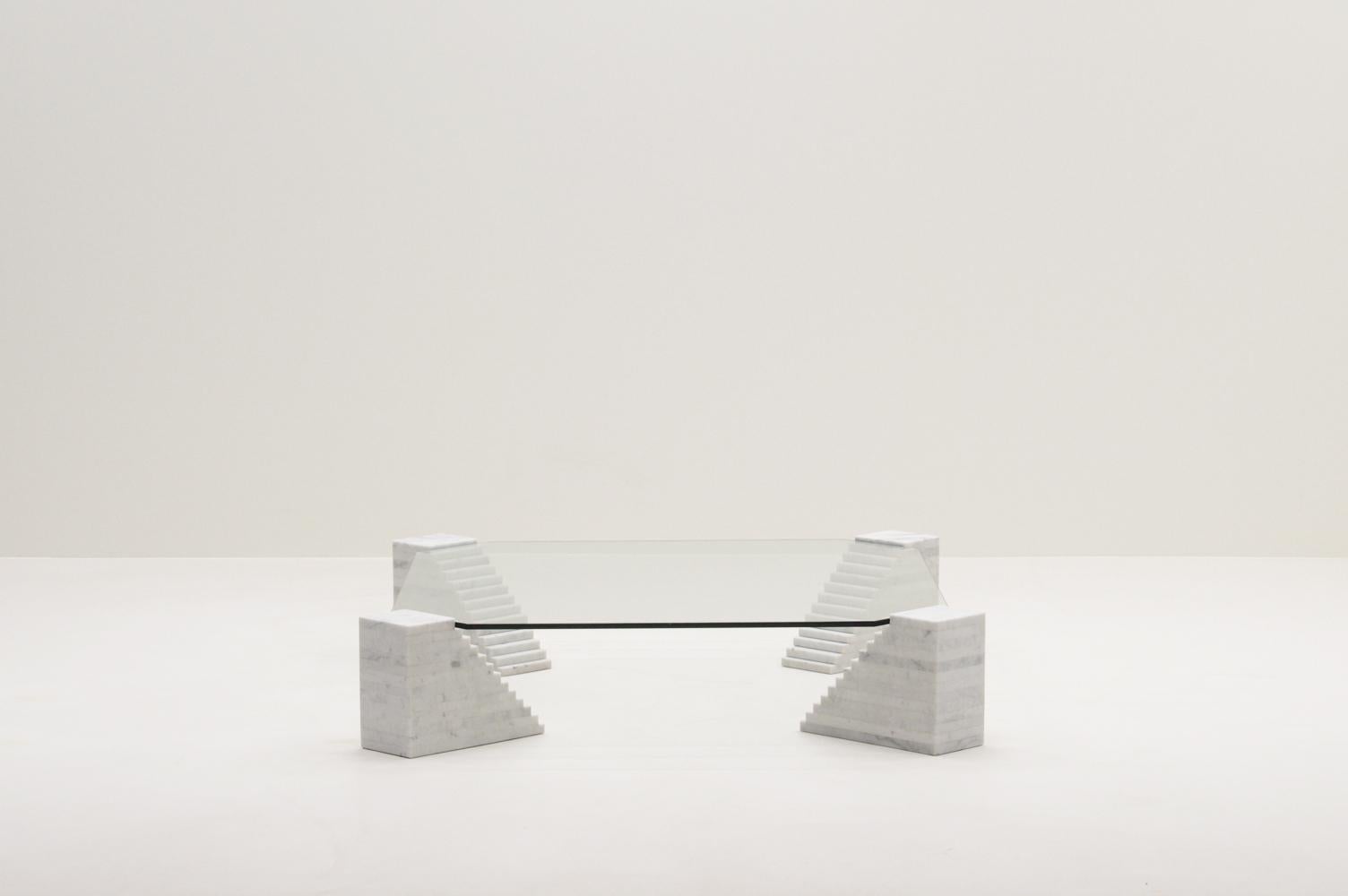 Mid-Century Modern Marble and glass coffee table, 1970s Italy. 