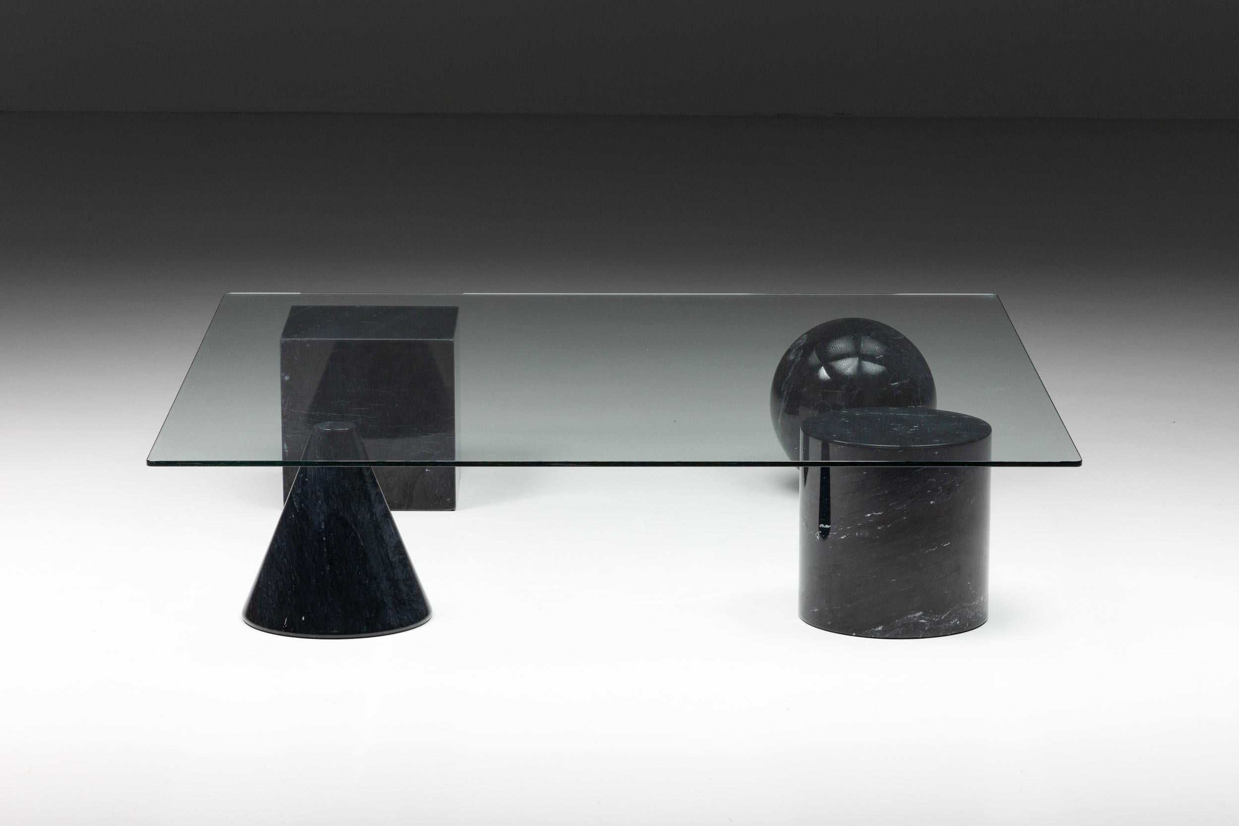 Post-Modern Marble and Glass Coffee Table in the Style of Massimo Vignelli, 1970's For Sale