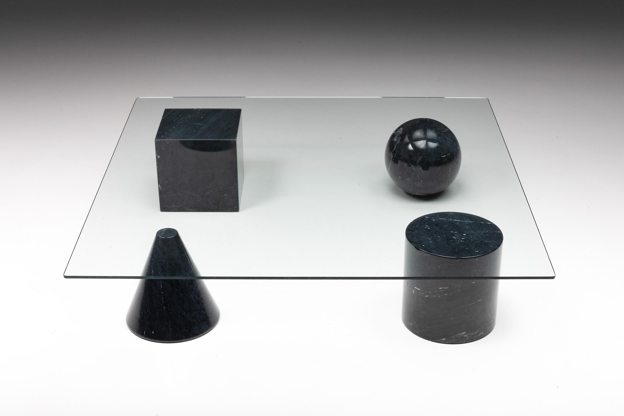 Italian Marble and Glass Coffee Table in the Style of Massimo Vignelli, 1970's For Sale