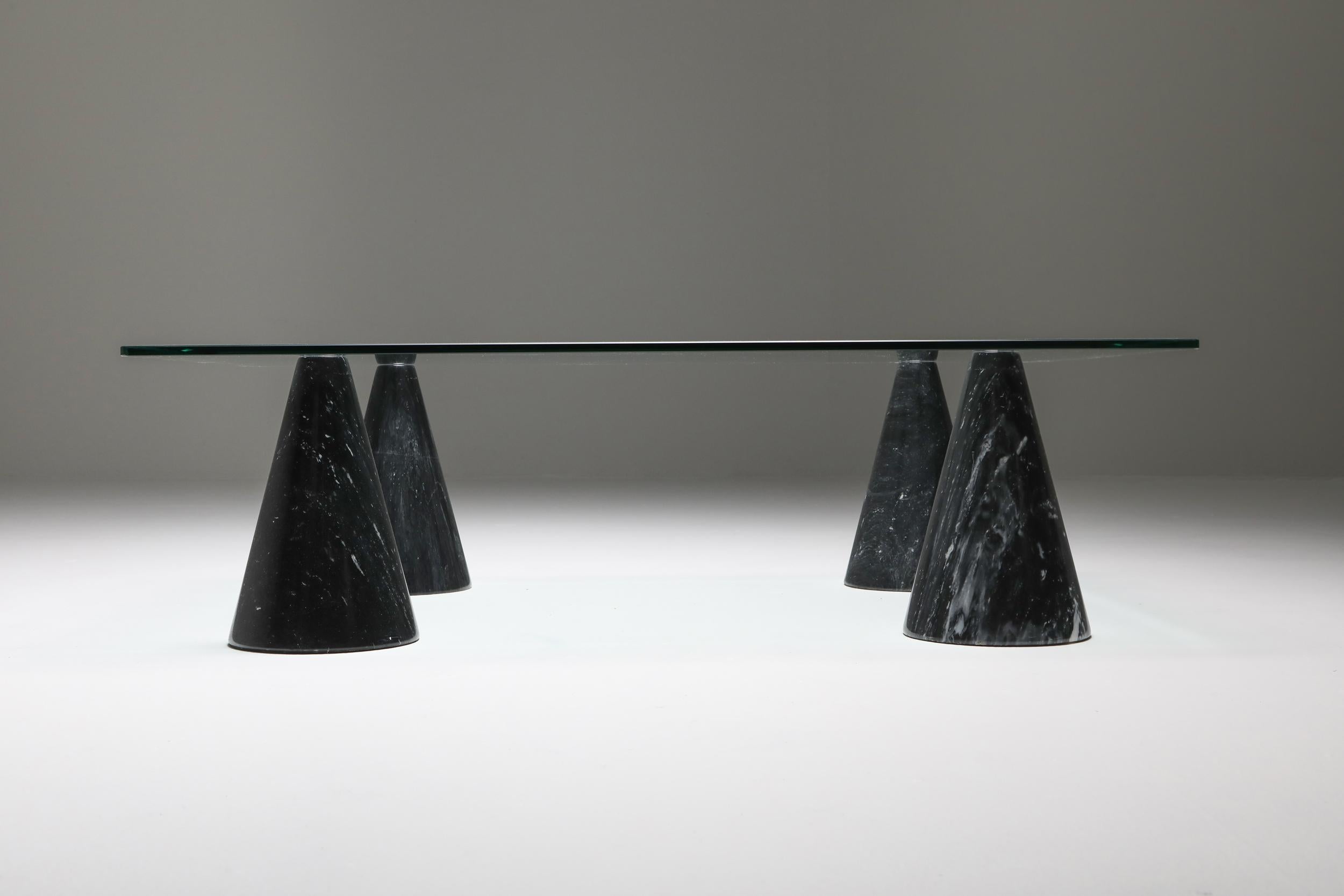 Mid-Century Modern Marble and Glass Coffee Table in the Style of Massimo Vignelli