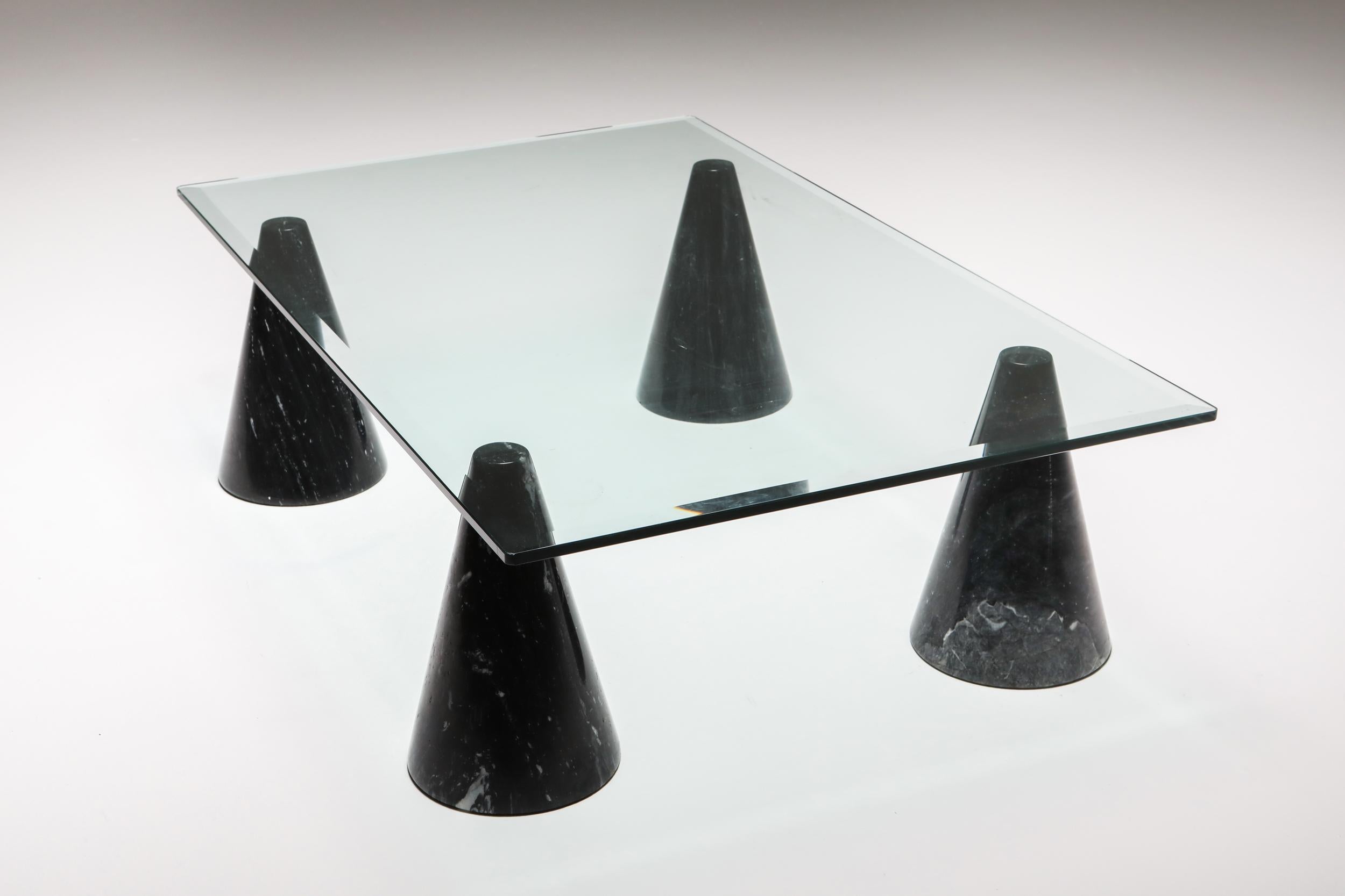 Italian Marble and Glass Coffee Table in the Style of Massimo Vignelli