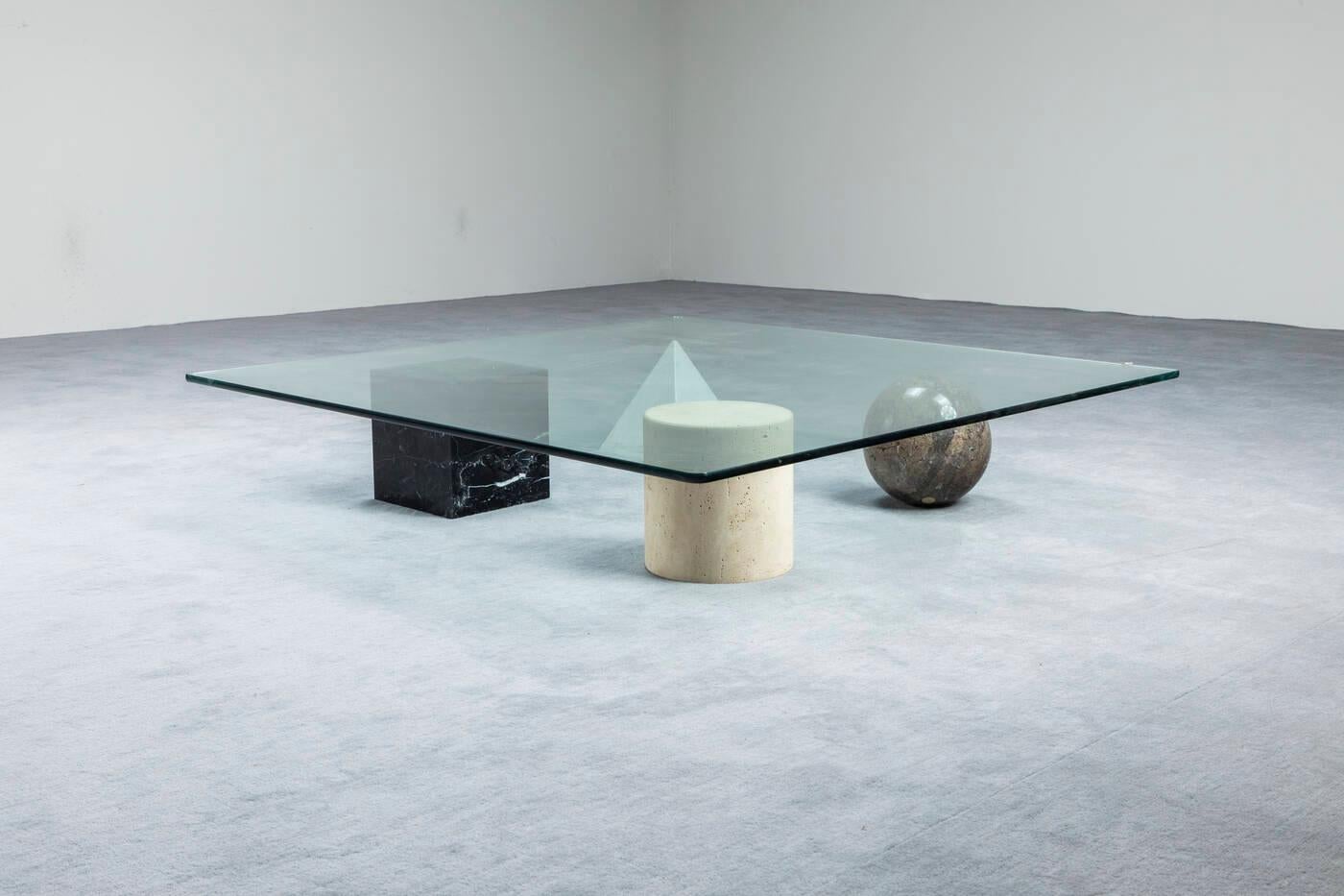 Marble and Glass Metafora Table, Massimo Vignelli, Italy, 1970s In Good Condition For Sale In Montecatini Terme, Toscana