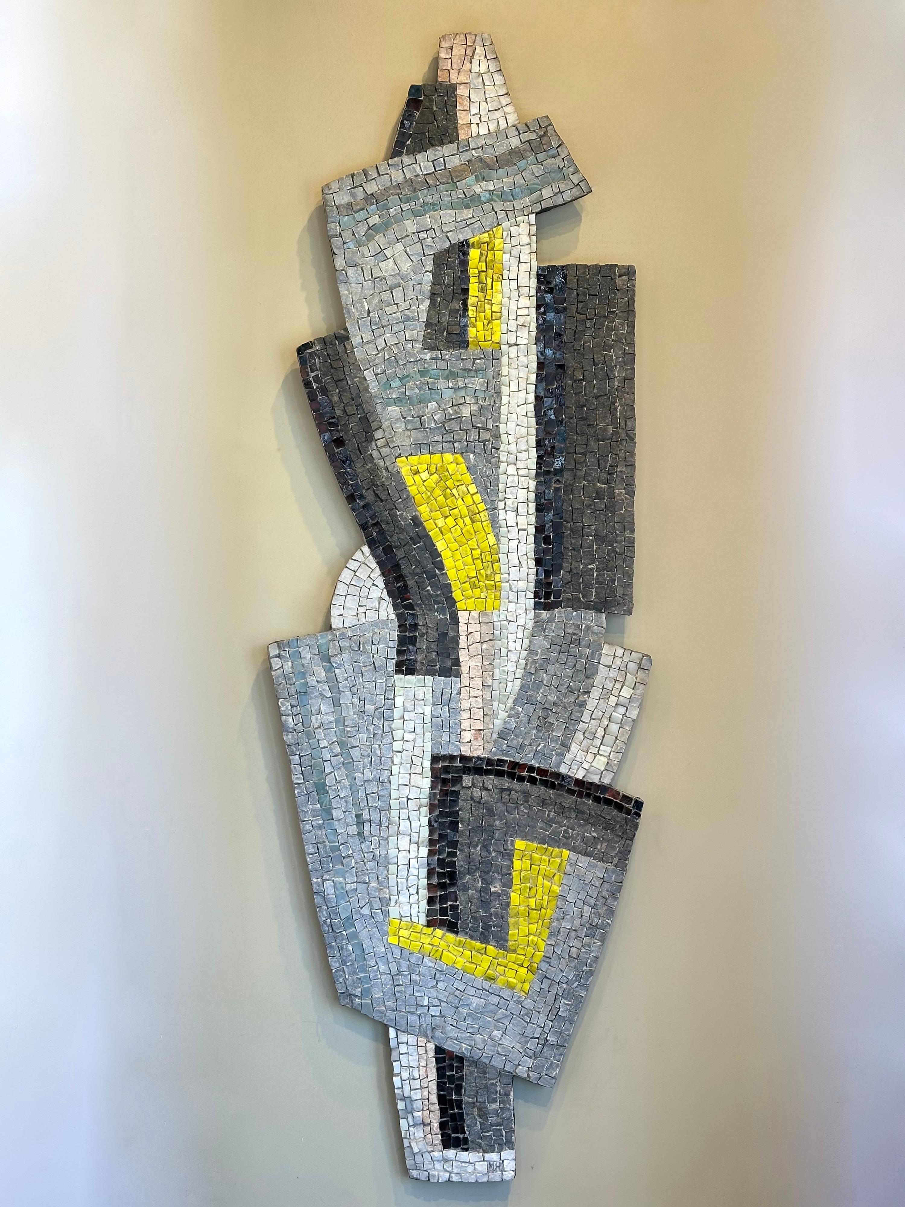 Marble and Glass Mosaic Panel, Meditation, Maximilien Herzele, France 1958 For Sale 4