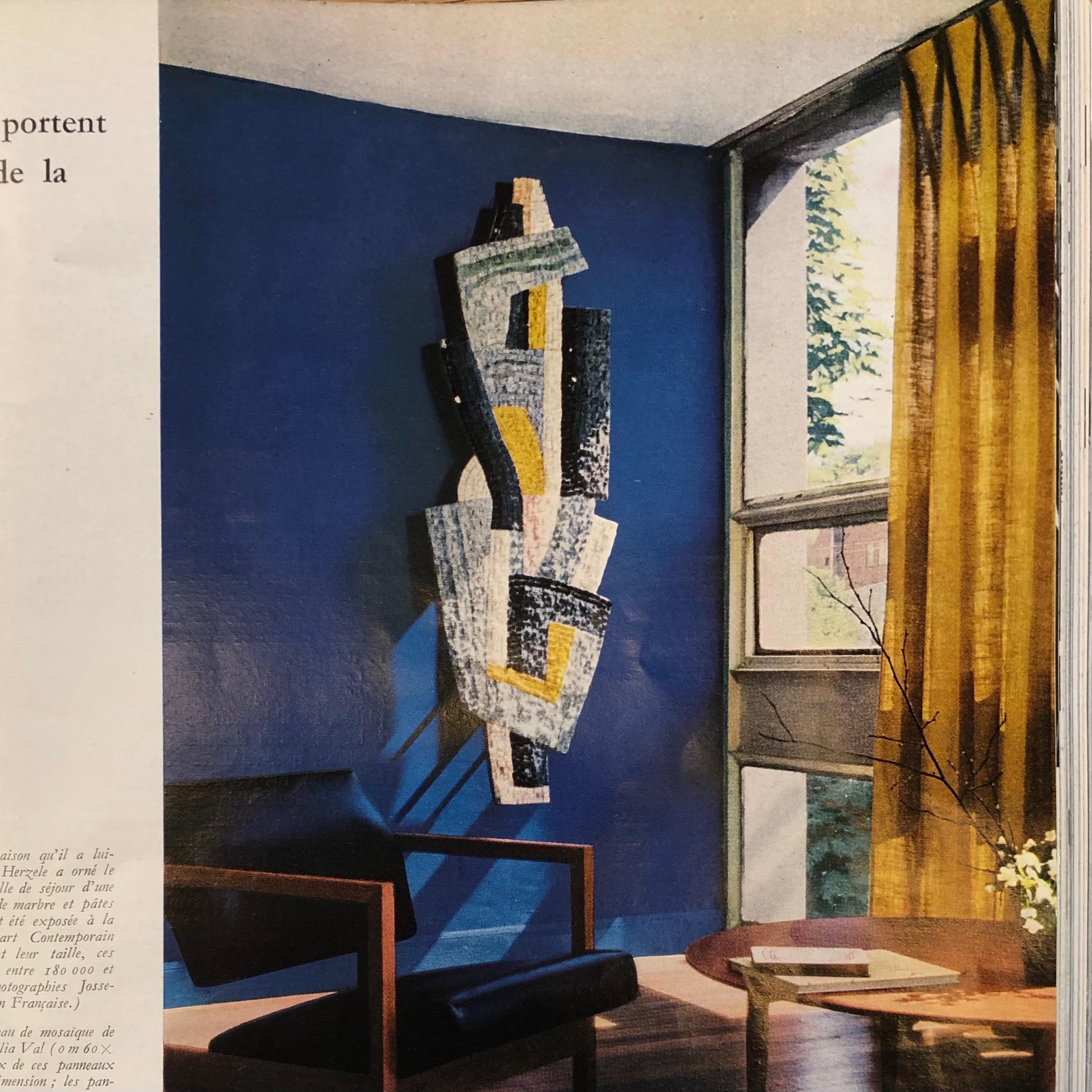 Mid-Century Modern Marble and Glass Mosaic Panel, Meditation, Maximilien Herzele, France 1958 For Sale