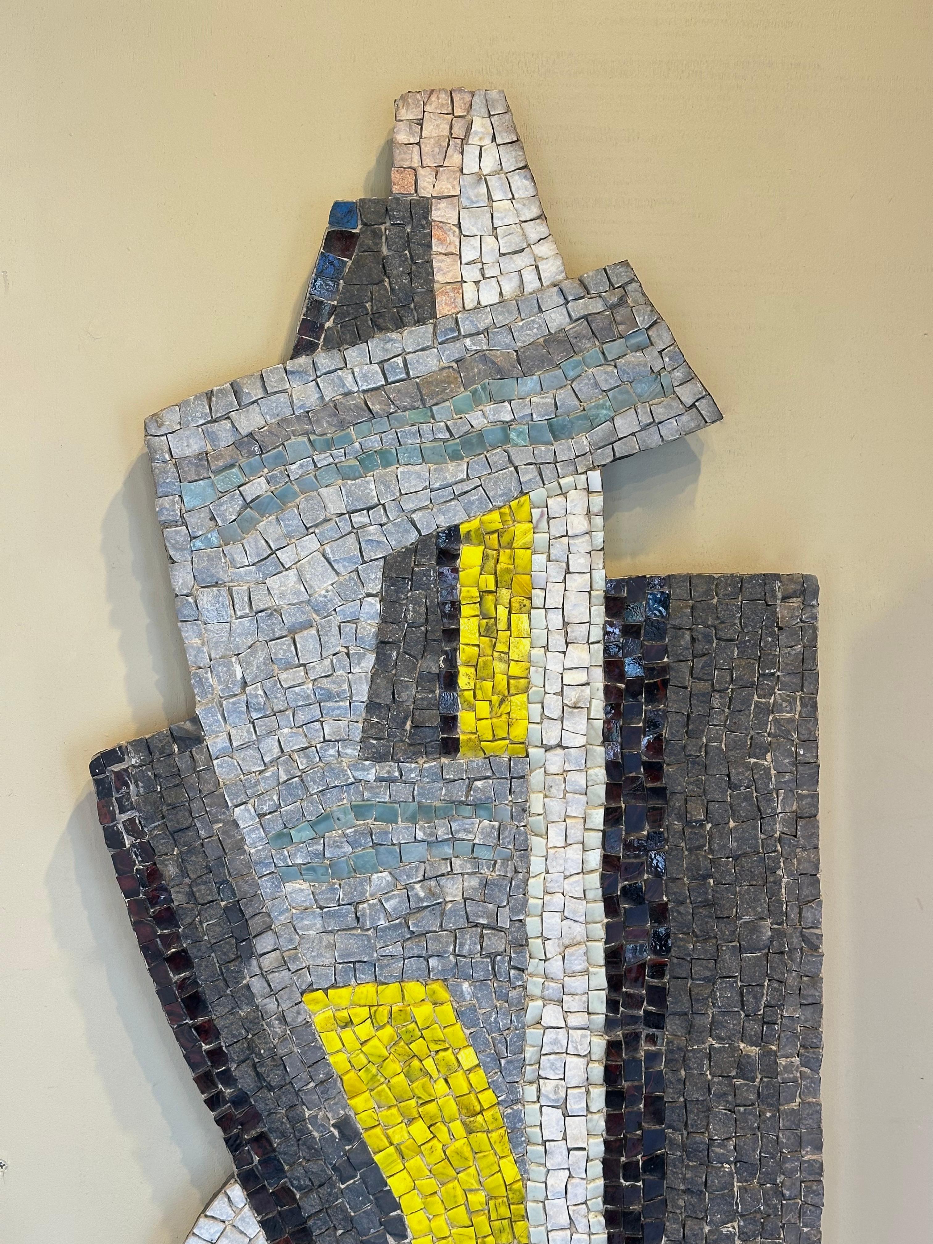 20th Century Marble and Glass Mosaic Panel, Meditation, Maximilien Herzele, France 1958 For Sale