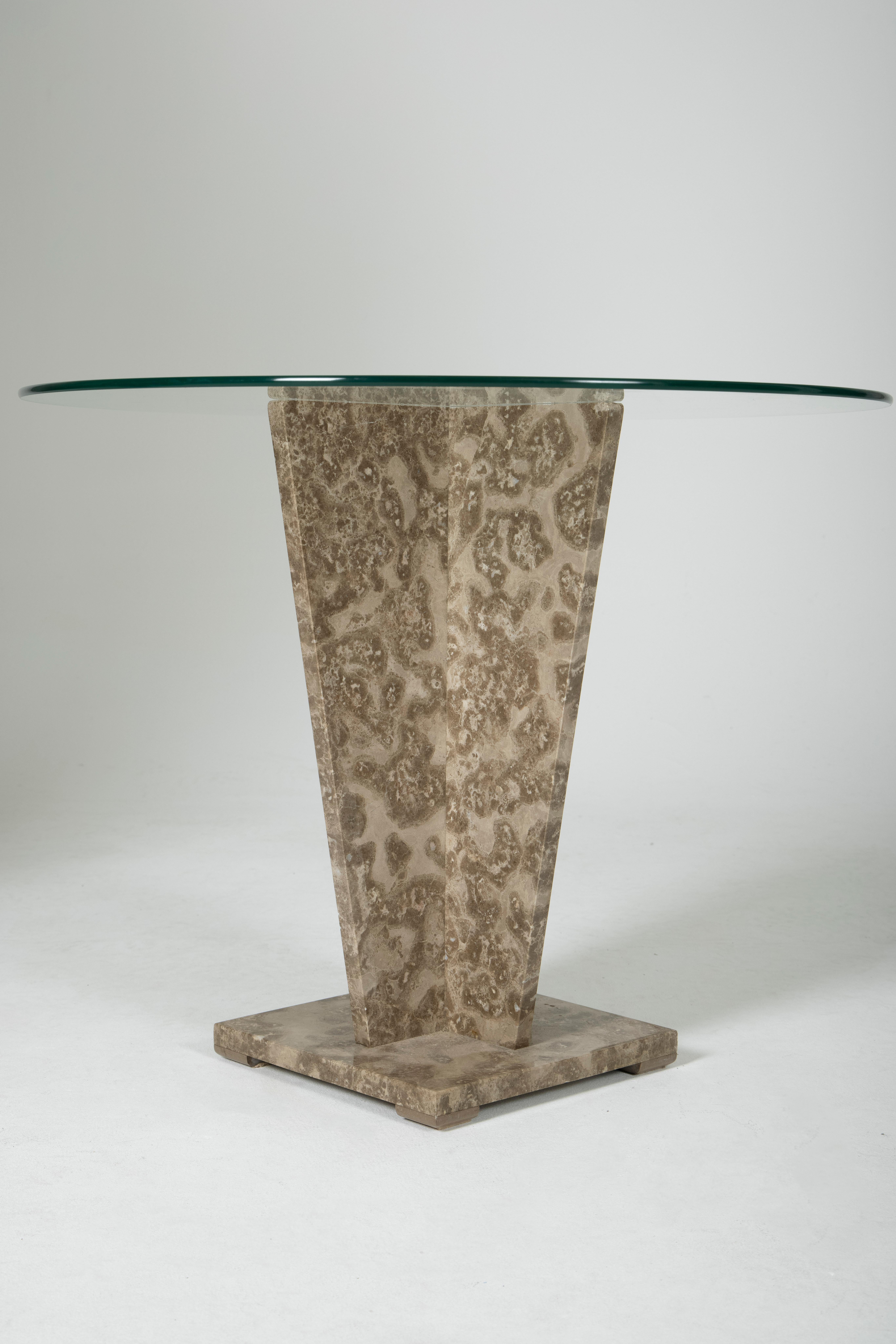 European Marble and Glass Pedestal Table, 1970s
