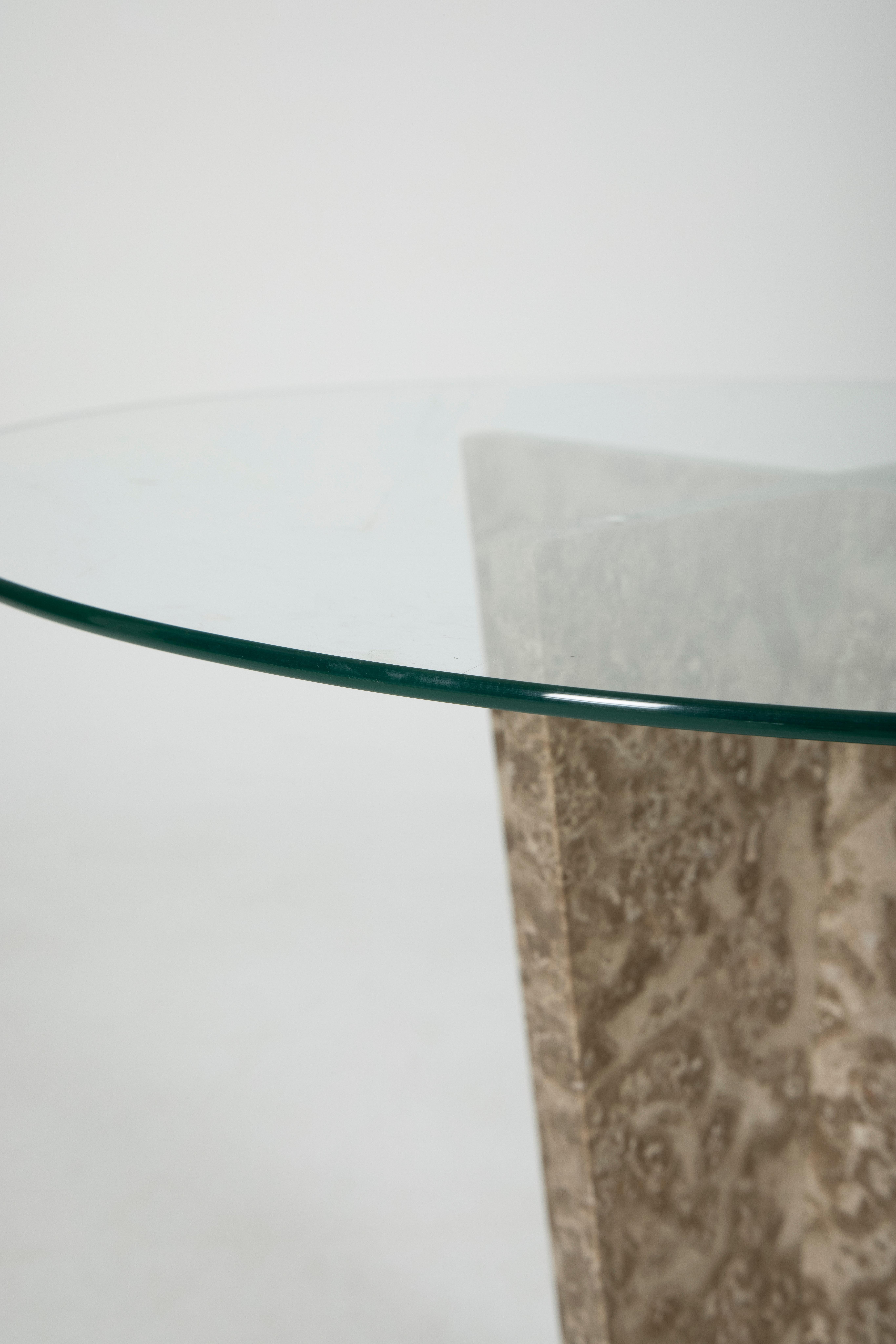 Marble and Glass Pedestal Table, 1970s In Good Condition In PARIS, FR
