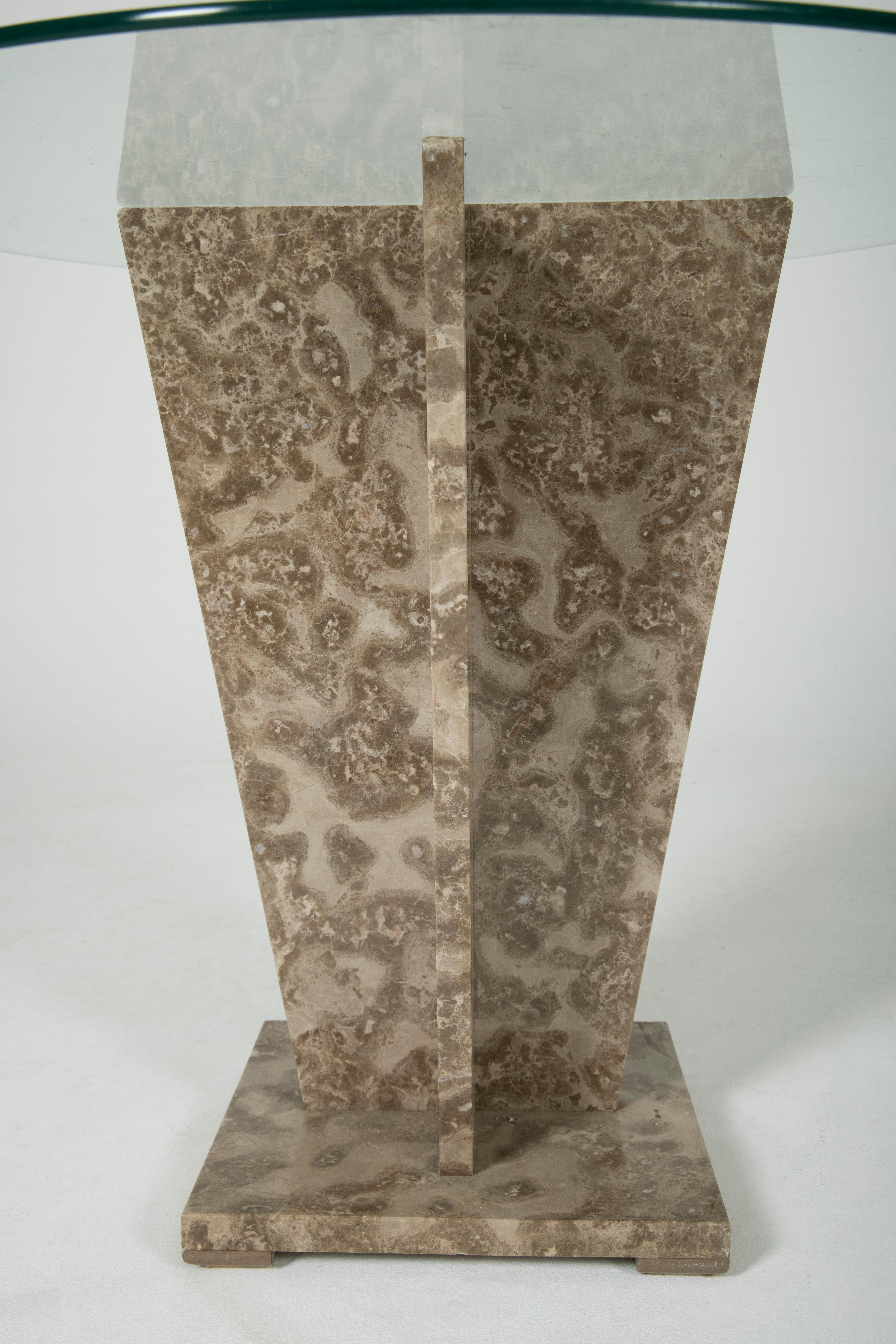 Late 20th Century Marble and Glass Pedestal Table, 1970s