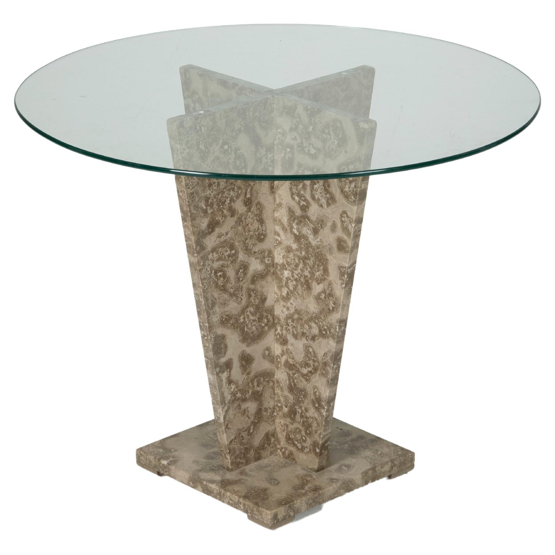Marble and Glass Pedestal Table, 1970s