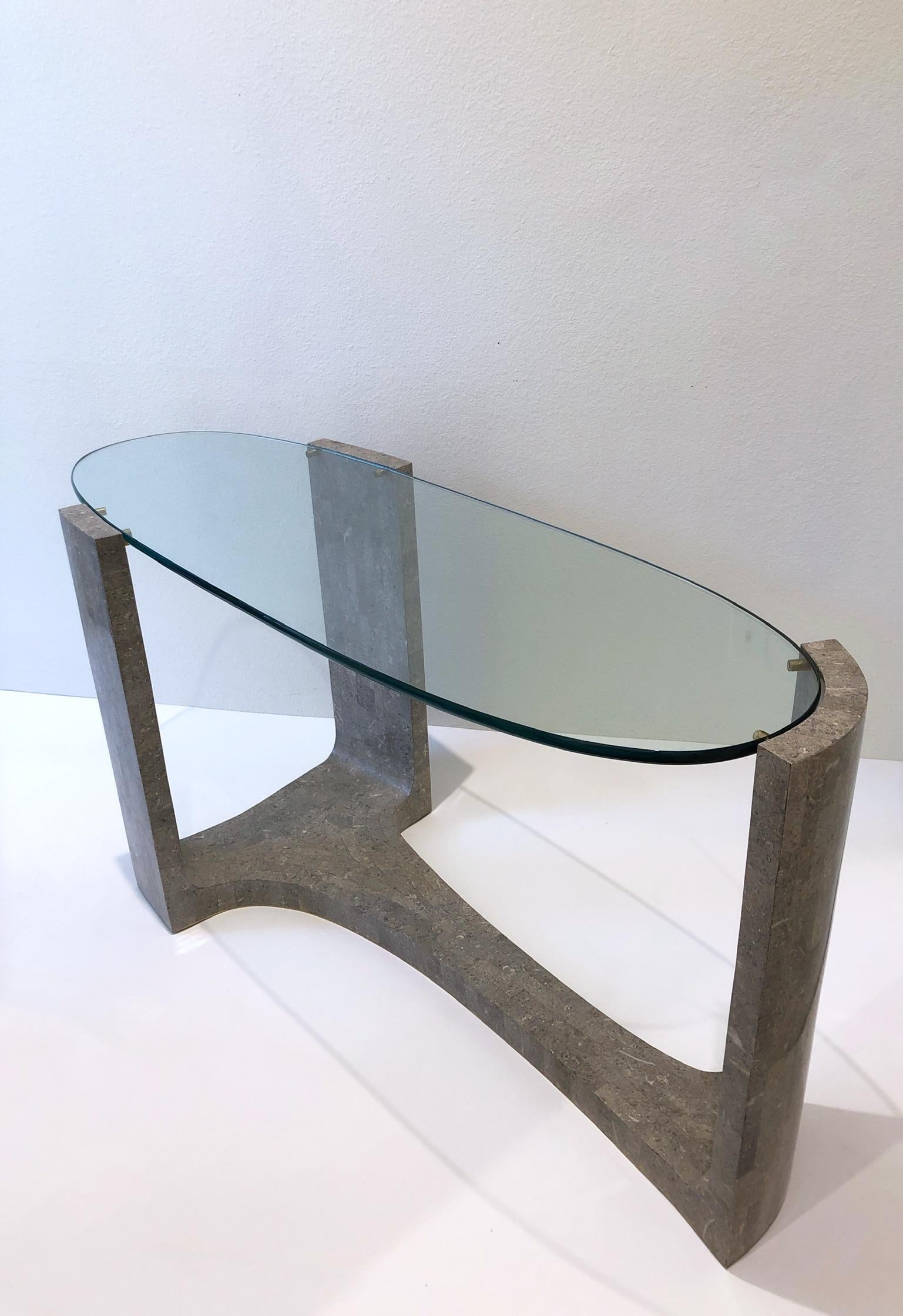 Polished Marble and Glass Sculptural Console Table by Maitland Smith For Sale