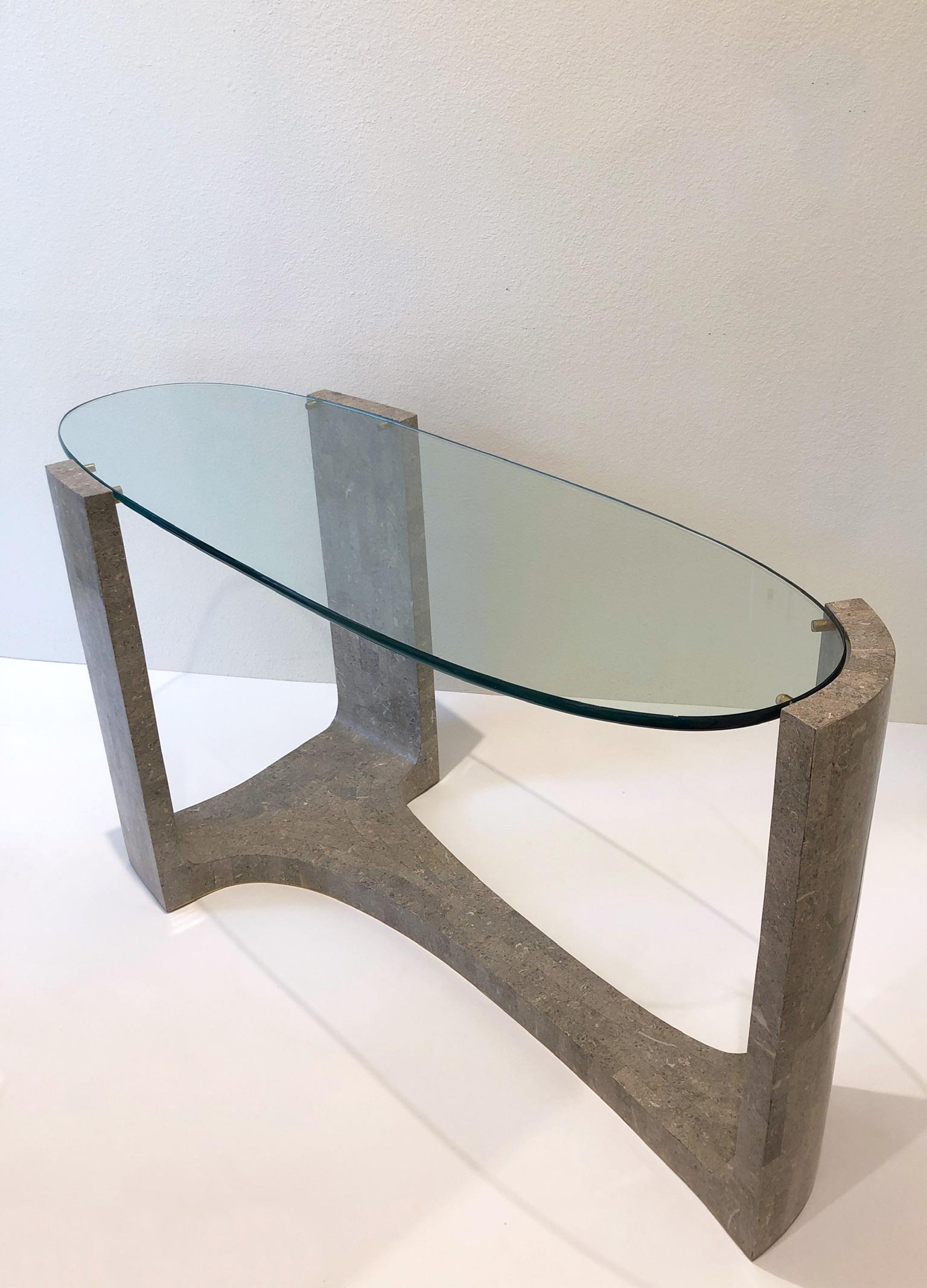 Marble and Glass Sculptural Console Table by Maitland Smith For Sale 1