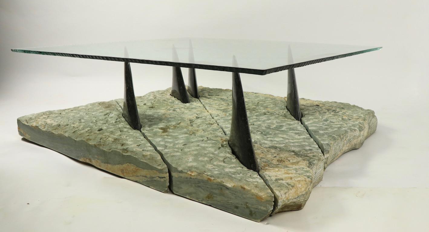 Mid-Century Modern Marble and Glass Shark Fin Table