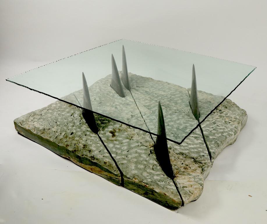 Polished Marble and Glass Shark Fin Table