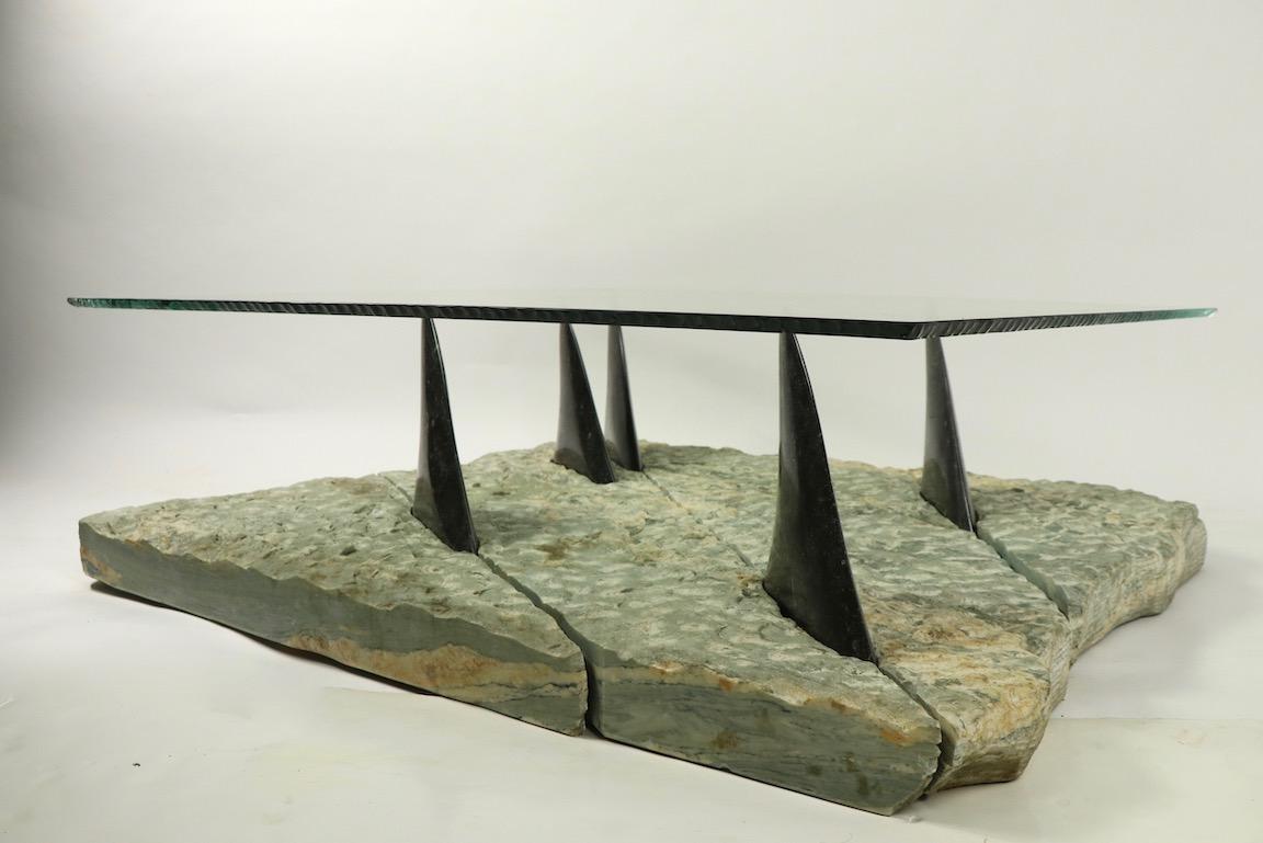 Marble and Glass Shark Fin Table In Good Condition In New York, NY