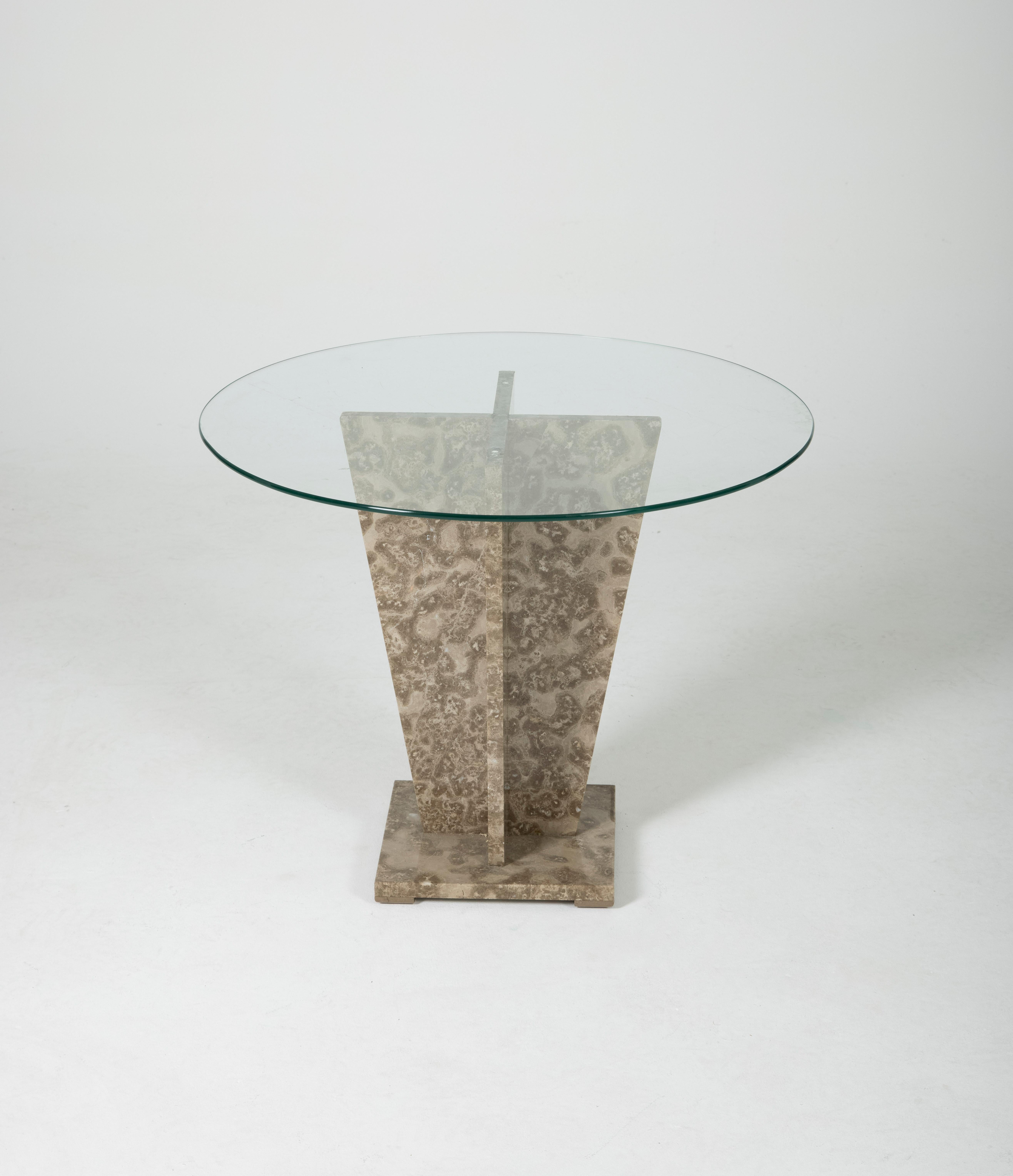 Table d'appoint en marbre et verre Bon état - En vente à PARIS, FR