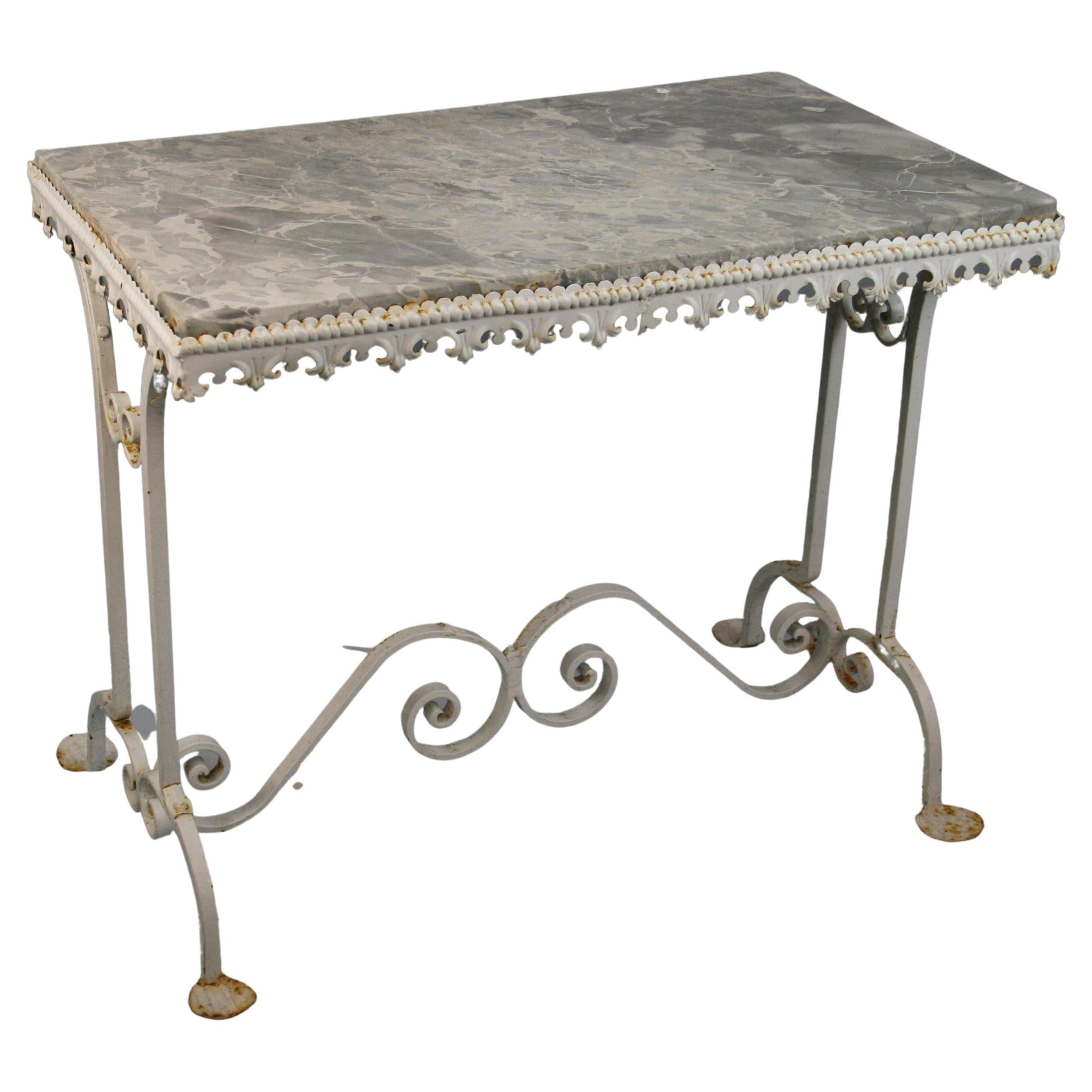 Marble and Iron Garden Table For Sale