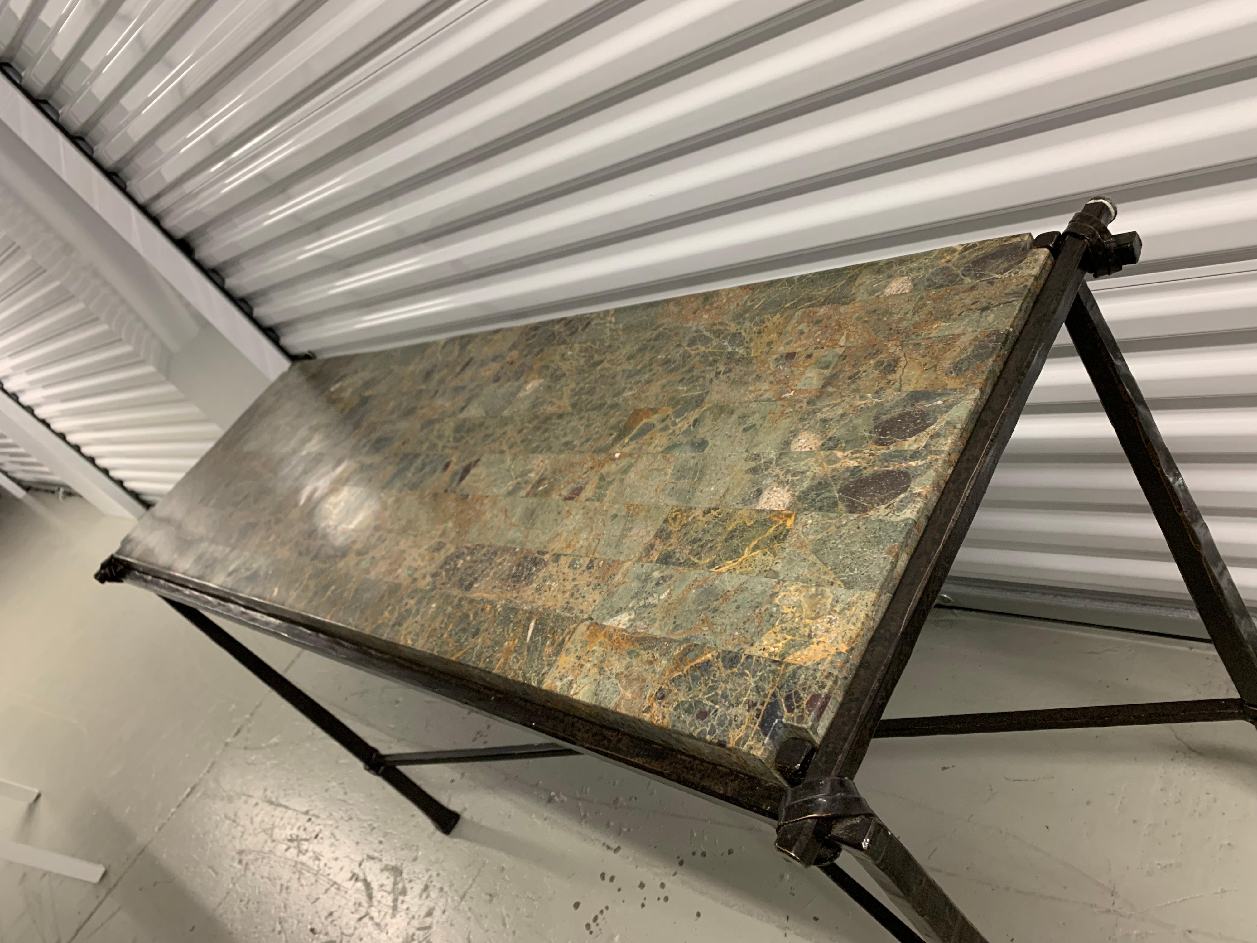 Marble and Iron Side or End Table In Good Condition For Sale In Chicago, IL