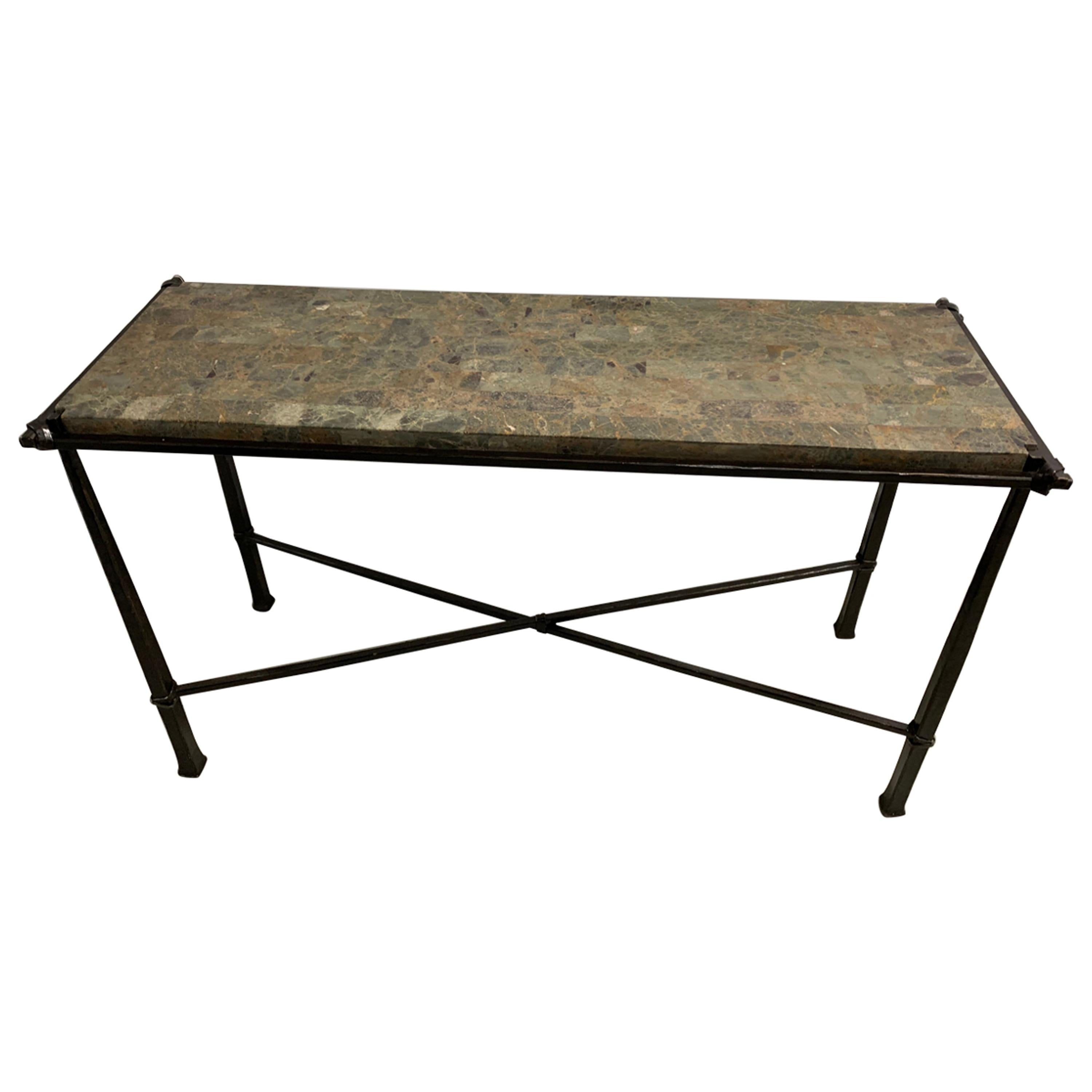 Marble and Iron Side or End Table For Sale