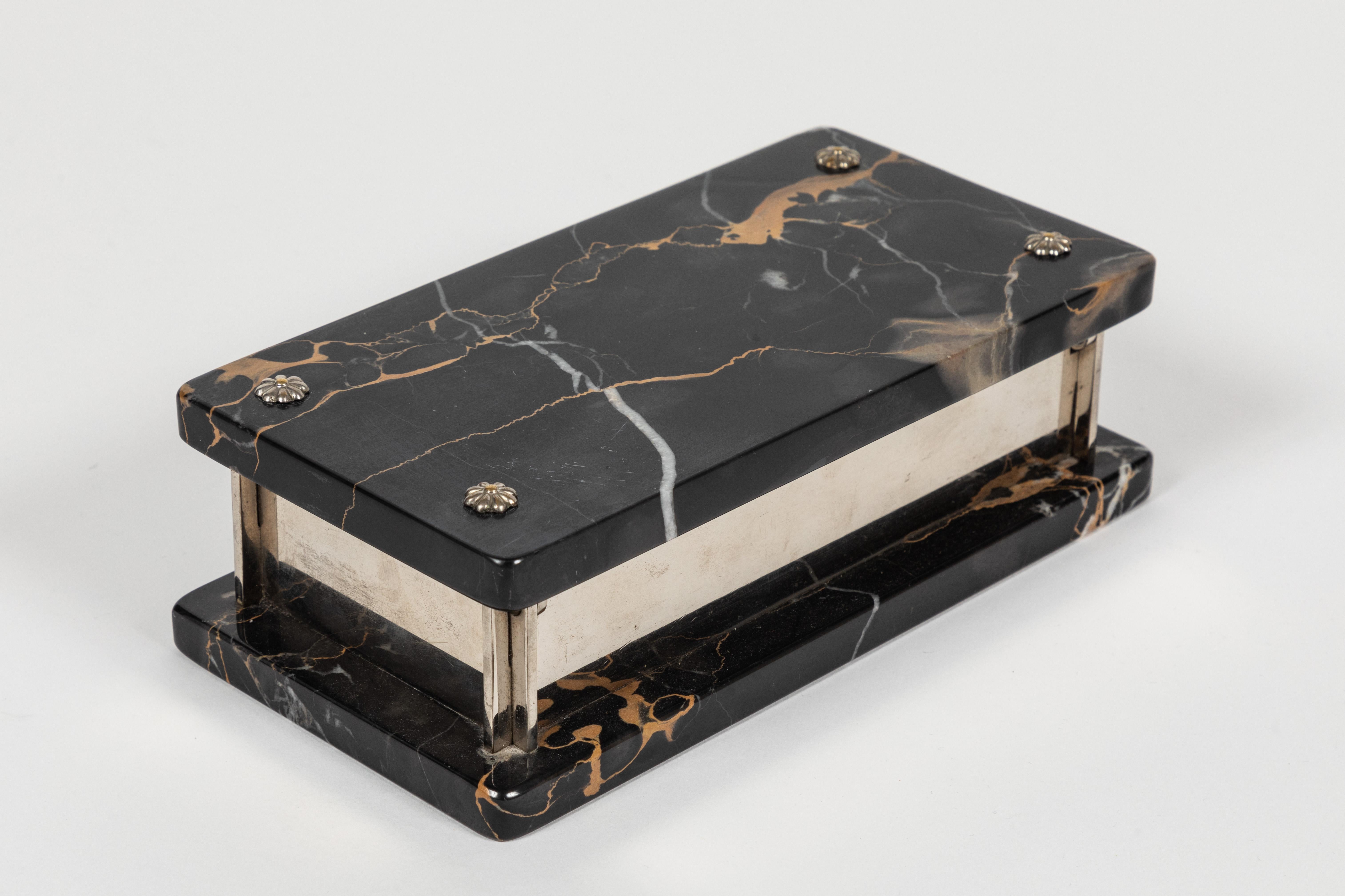 Mid-20th Century Marble and Nickel Box For Sale