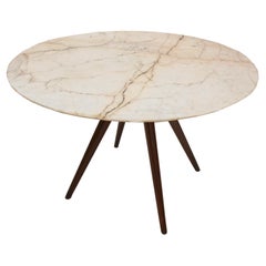 Vintage Marble and Oak Pedestal Table, 1950s