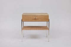 Beistelltisch aus Marmor und Eiche mit Schublade und Binsenregal