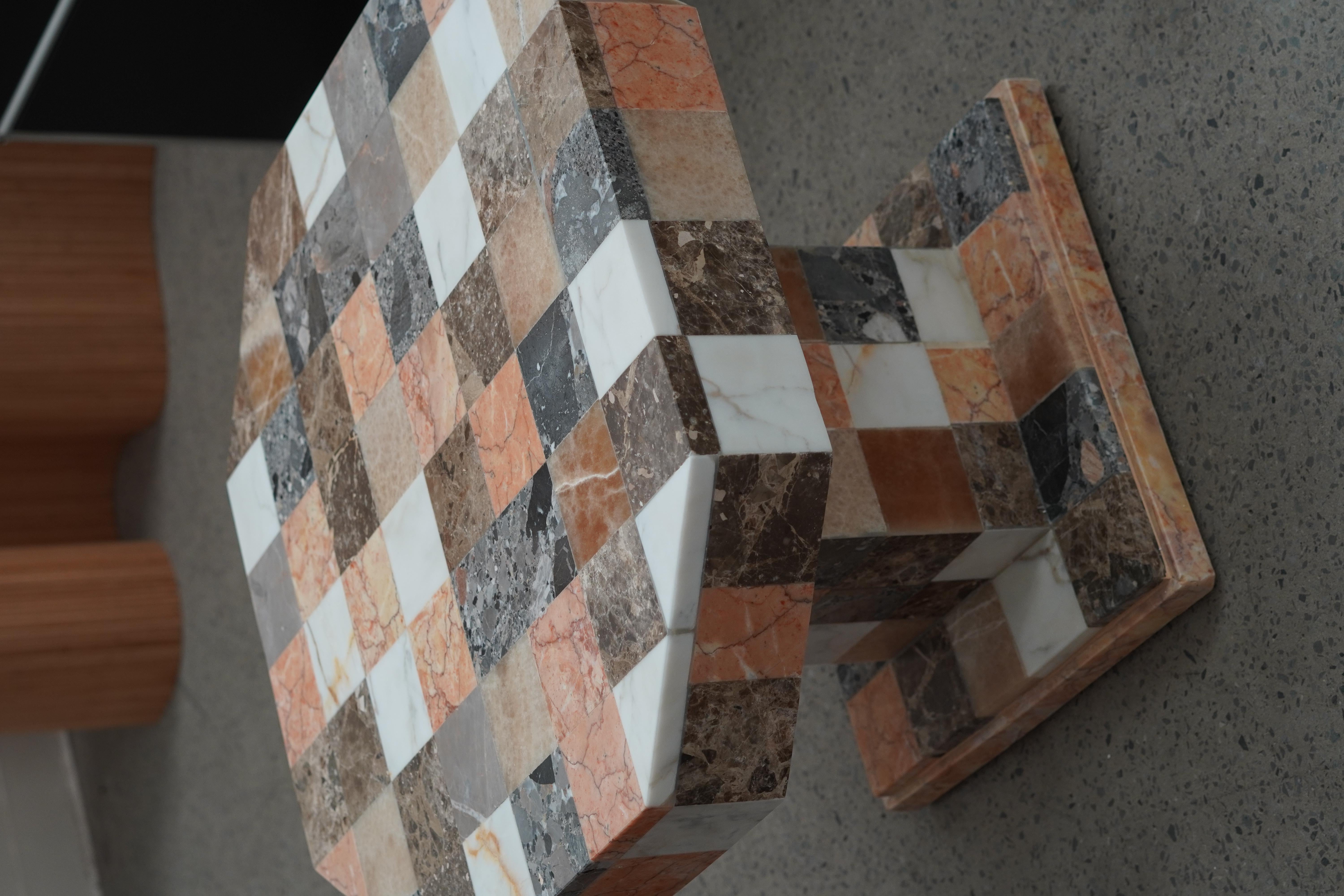 Fait main Marbre et Onyx Patchwork The Pedestal Table en vente