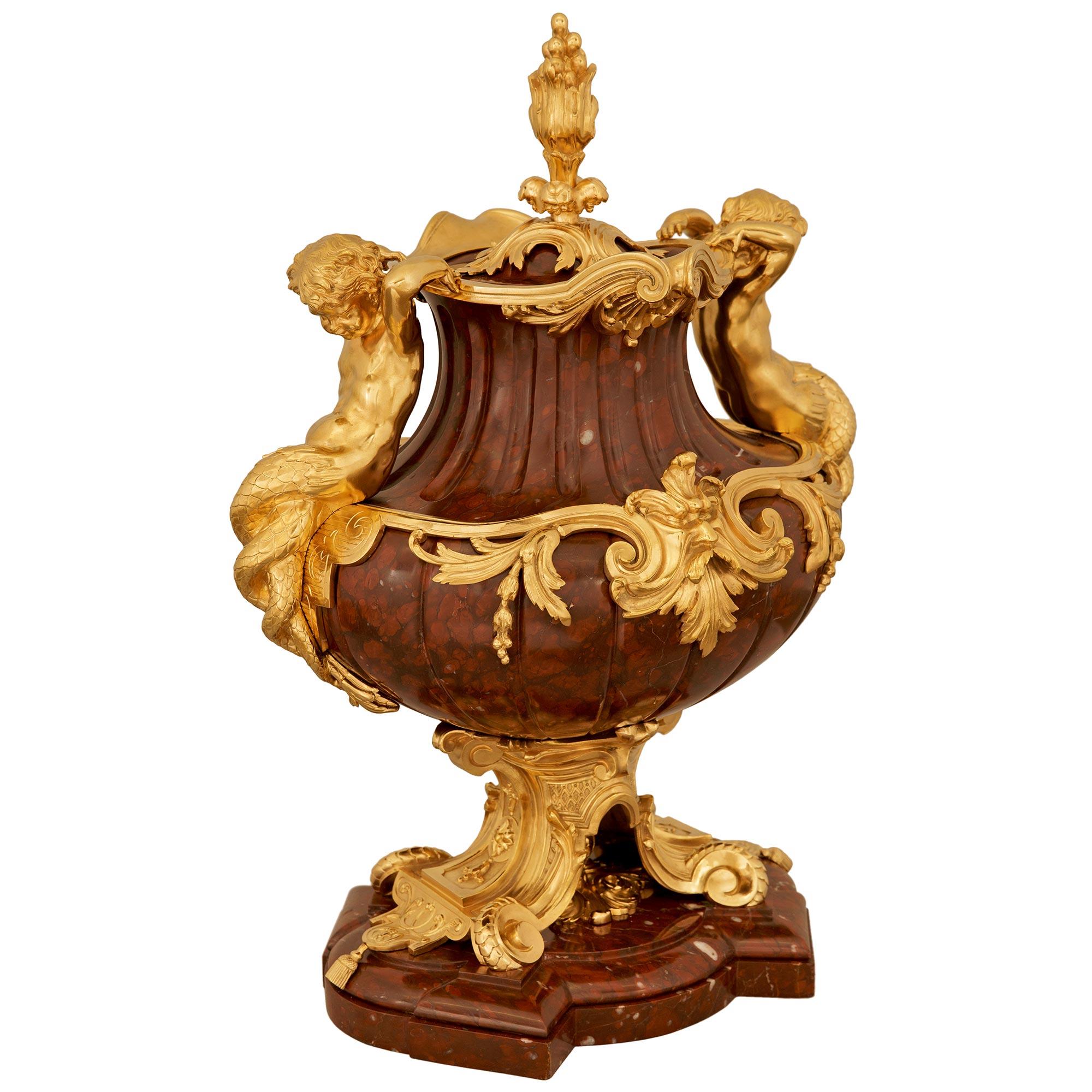 Louis XV marble and Ormolu centerpiece/urn, attributed to Barbedienne For Sale
