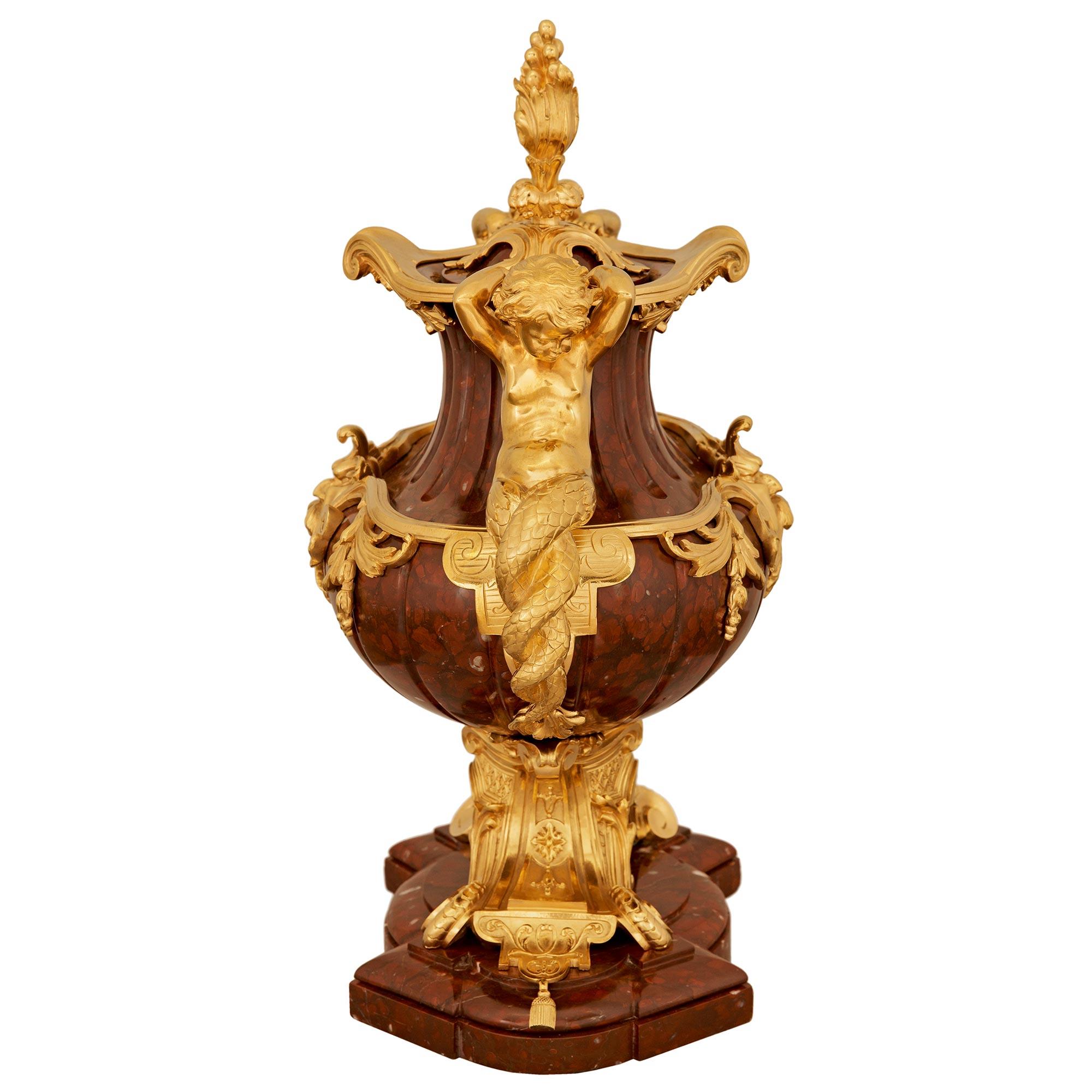 French marble and Ormolu centerpiece/urn, attributed to Barbedienne For Sale