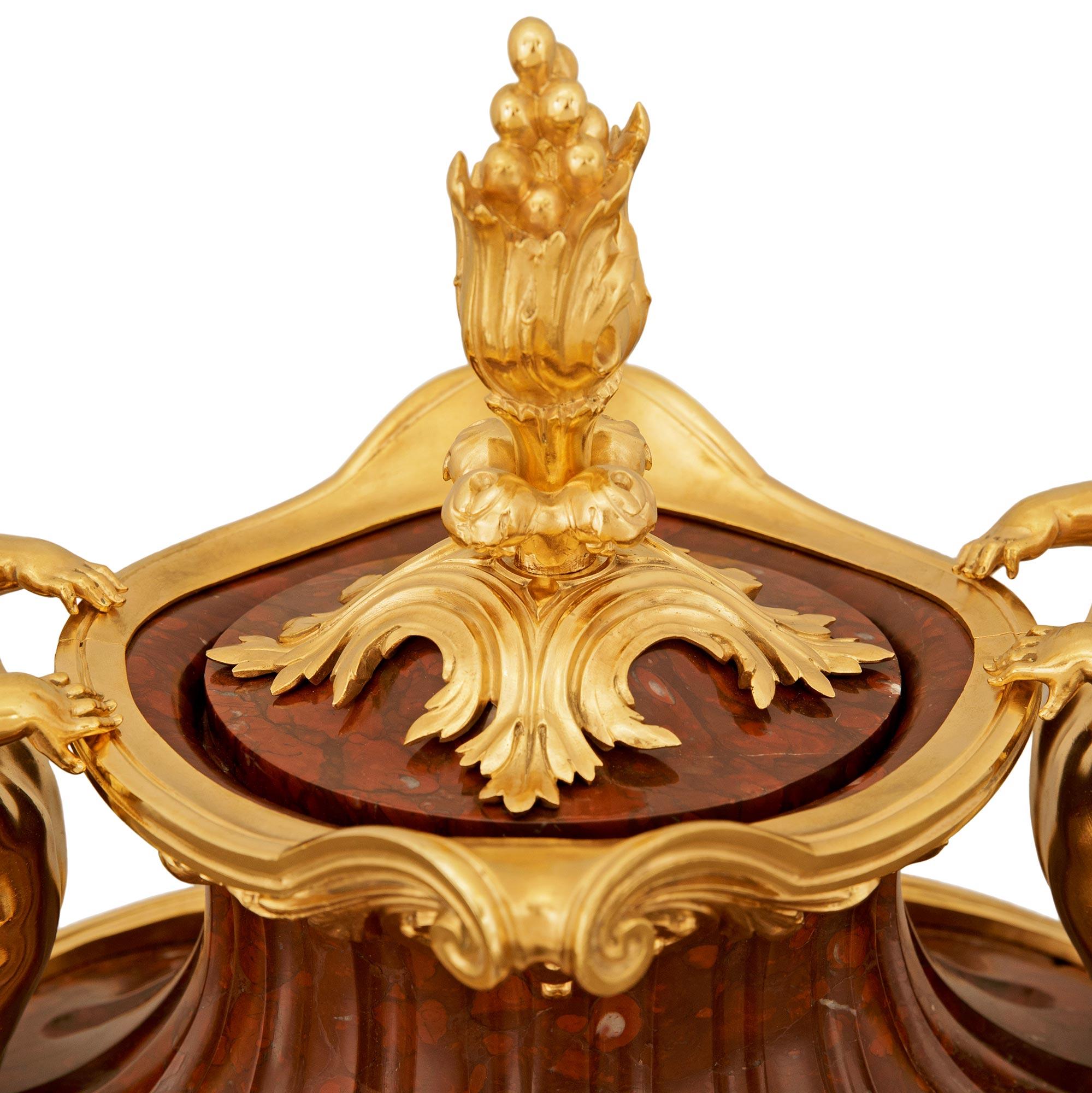 marble and Ormolu centerpiece/urn, attributed to Barbedienne In Good Condition For Sale In West Palm Beach, FL