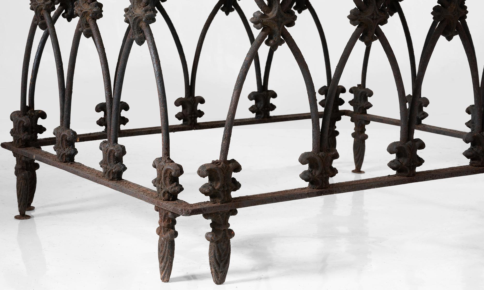 Marble and Ornate Iron Garden Table, America, 19th Century In Good Condition In Culver City, CA