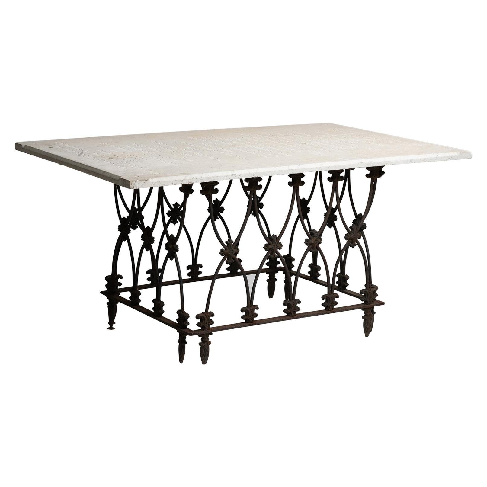Marble and Ornate Iron Garden Table, America, 19th Century
