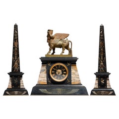 Marble and Patinated Bronze Egyptian Revival Mantel Garniture  for Tiffany & Co