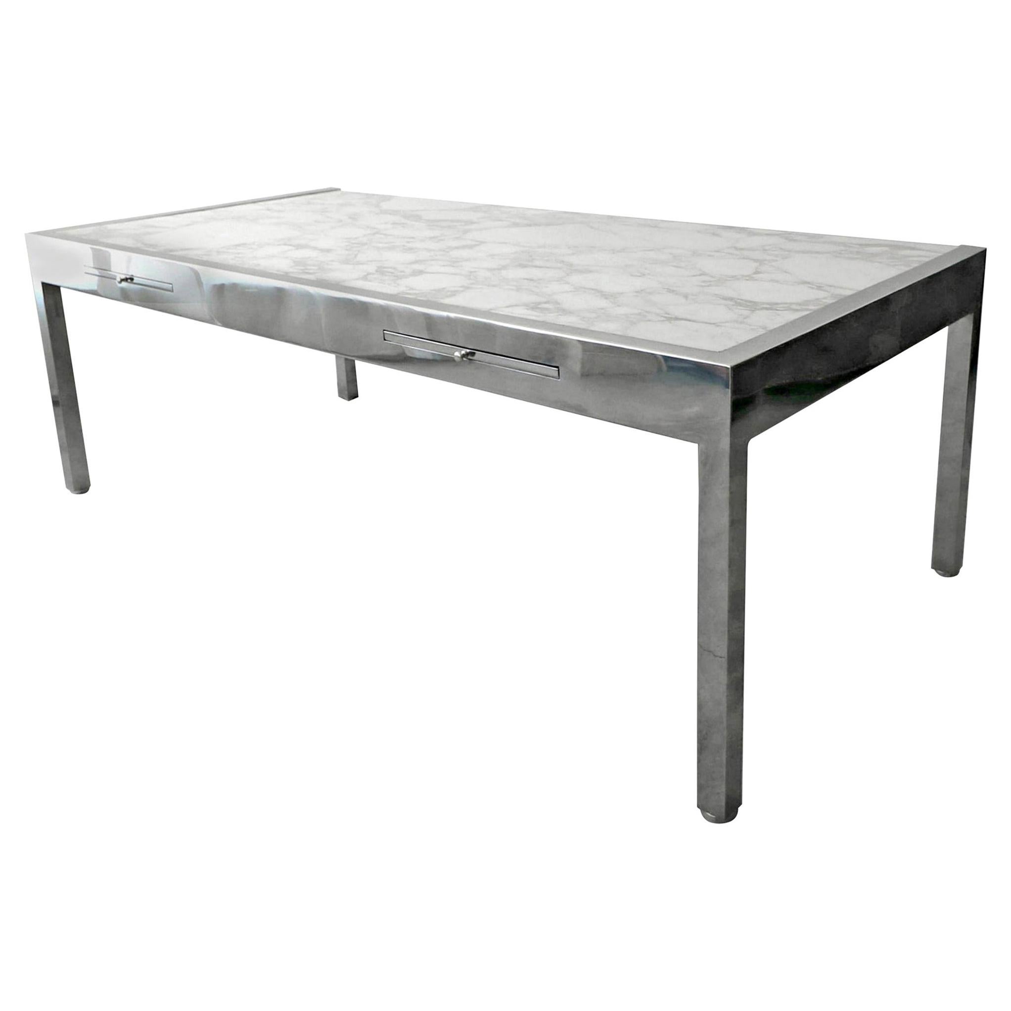 Marble and Polished Stainless Steel Executive Desk by Pace
