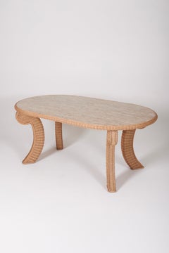 Mid-century marble and rattan dining table
