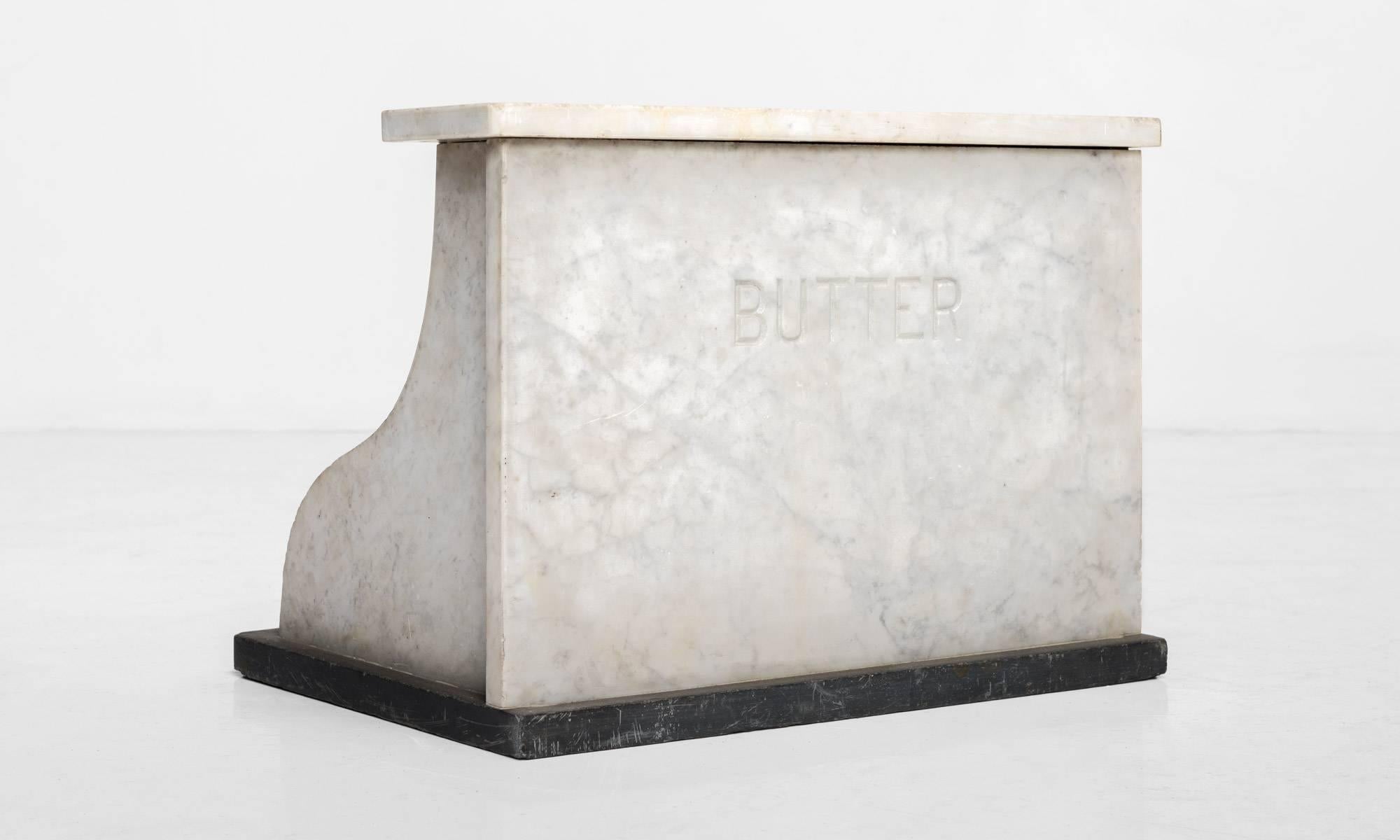 Marble and slate butter counter, circa 1920.

White Carrara marble and welsh blue slate.