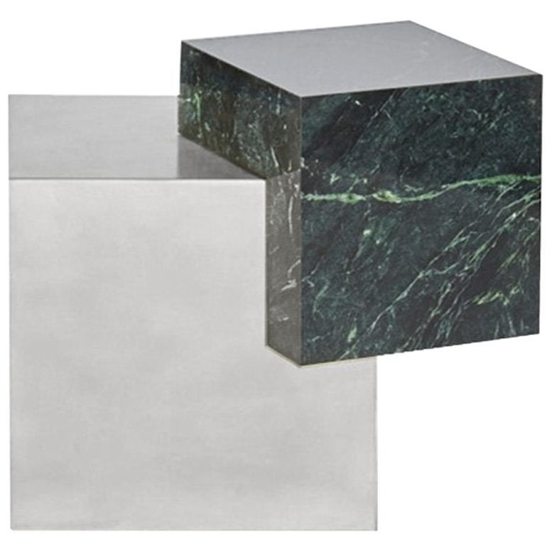 Marble and Stainless Steel Coexist Askew Side Table by Slash Objects